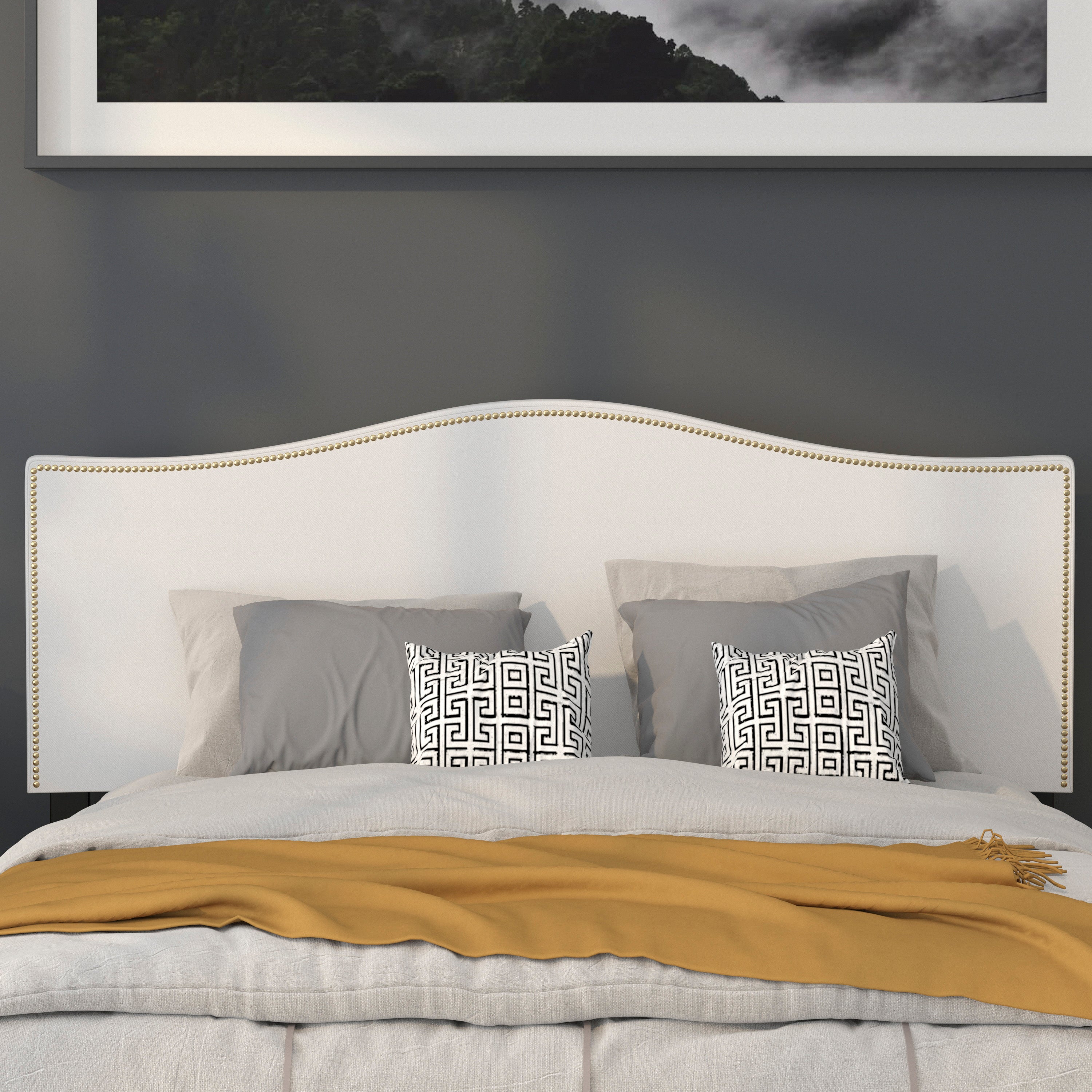 Lexington Arched Upholstered Headboard with Accent Nail Trim