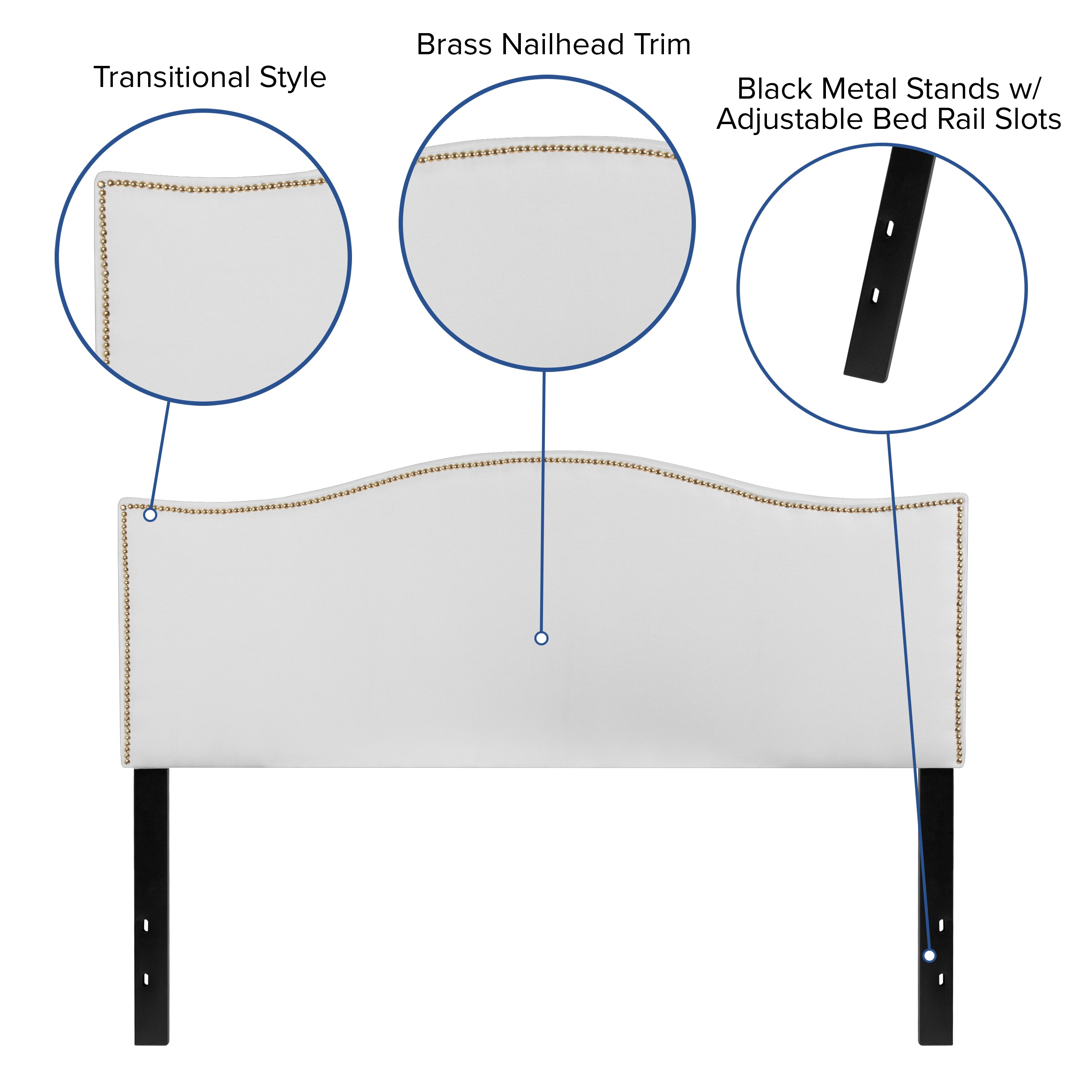 Lexington Arched Upholstered Headboard with Accent Nail Trim