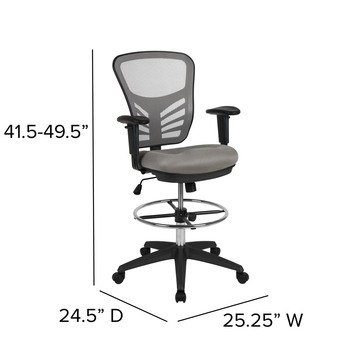 Mid-Back Mesh Ergonomic Drafting Chair with Adjustable Chrome Foot Ring, Adjustable Arms