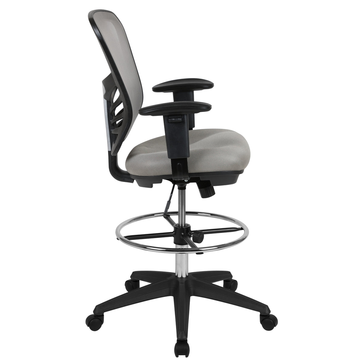 Mid-Back Mesh Ergonomic Drafting Chair with Adjustable Chrome Foot Ring, Adjustable Arms