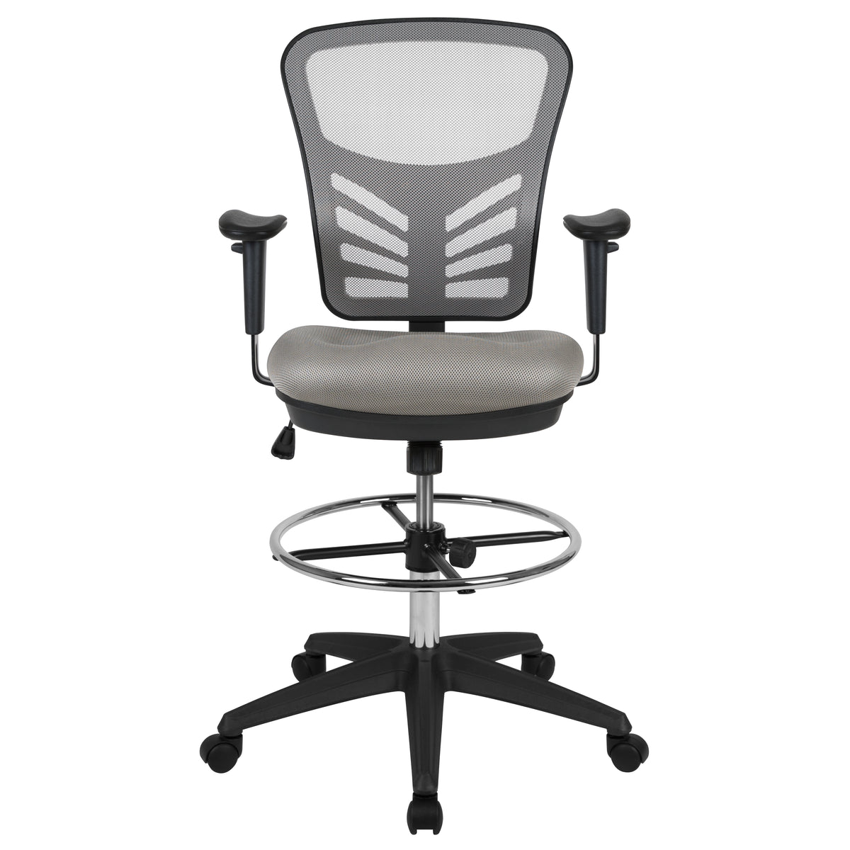 Mid-Back Mesh Ergonomic Drafting Chair with Adjustable Chrome Foot Ring, Adjustable Arms