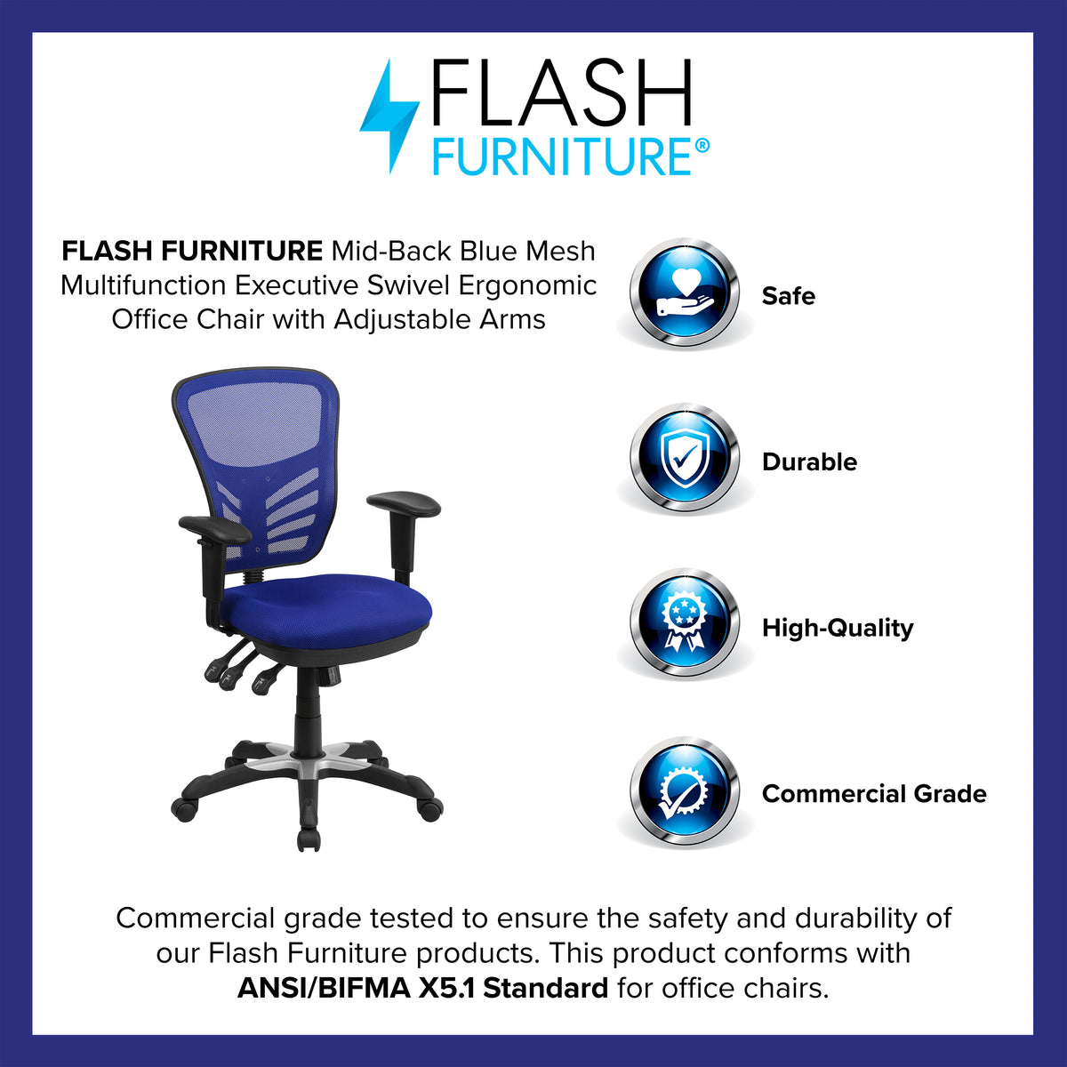 Mid-Back Mesh Multifunction Executive Swivel Ergonomic Office Chair with Adjustable Arms