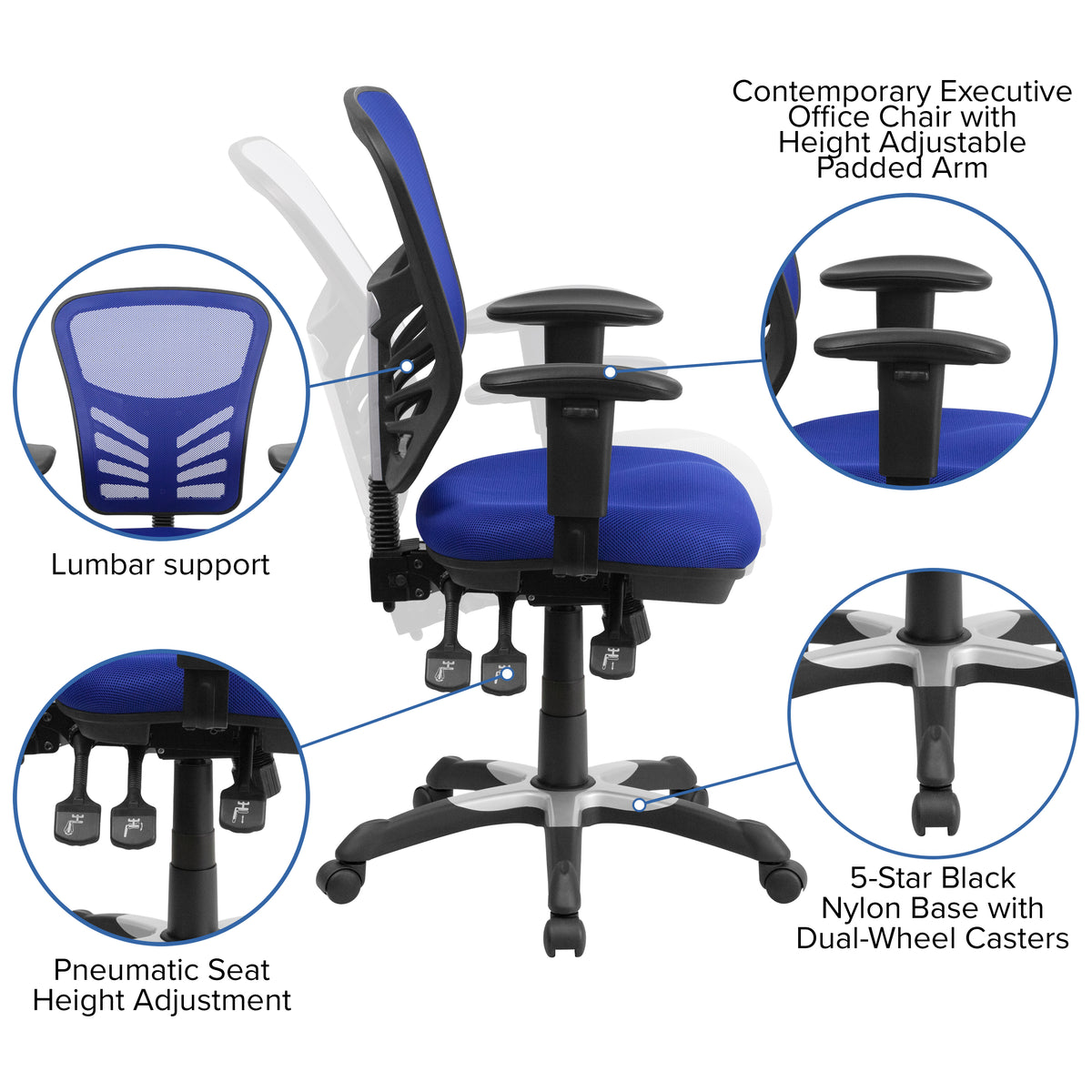Mid-Back Mesh Multifunction Executive Swivel Ergonomic Office Chair with Adjustable Arms