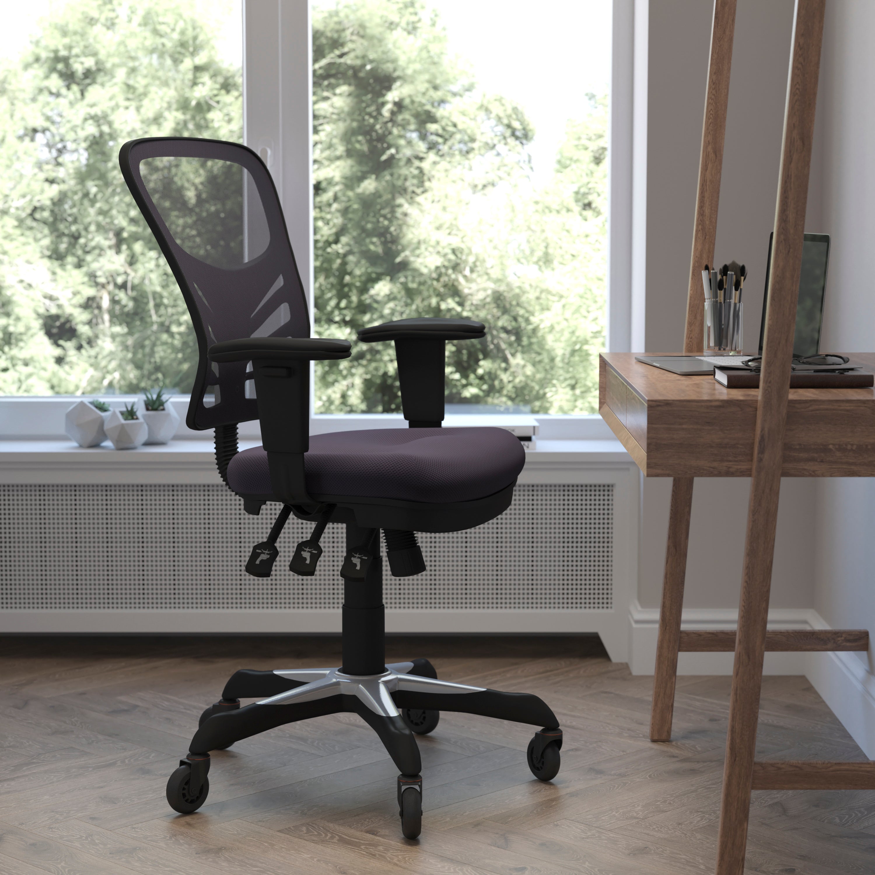 Nicholas Mid-Back Multifunction Executive Swivel Ergonomic Office Chair with Adjustable Arms and Transparent Roller Wheels