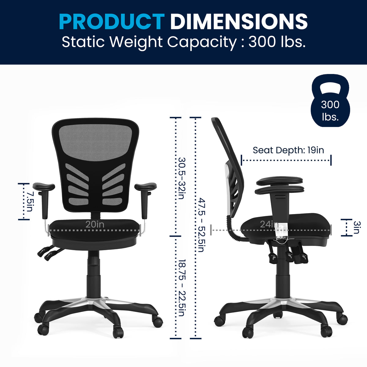 Mid-Back Mesh Multifunction Executive Swivel Ergonomic Office Chair with Adjustable Arms