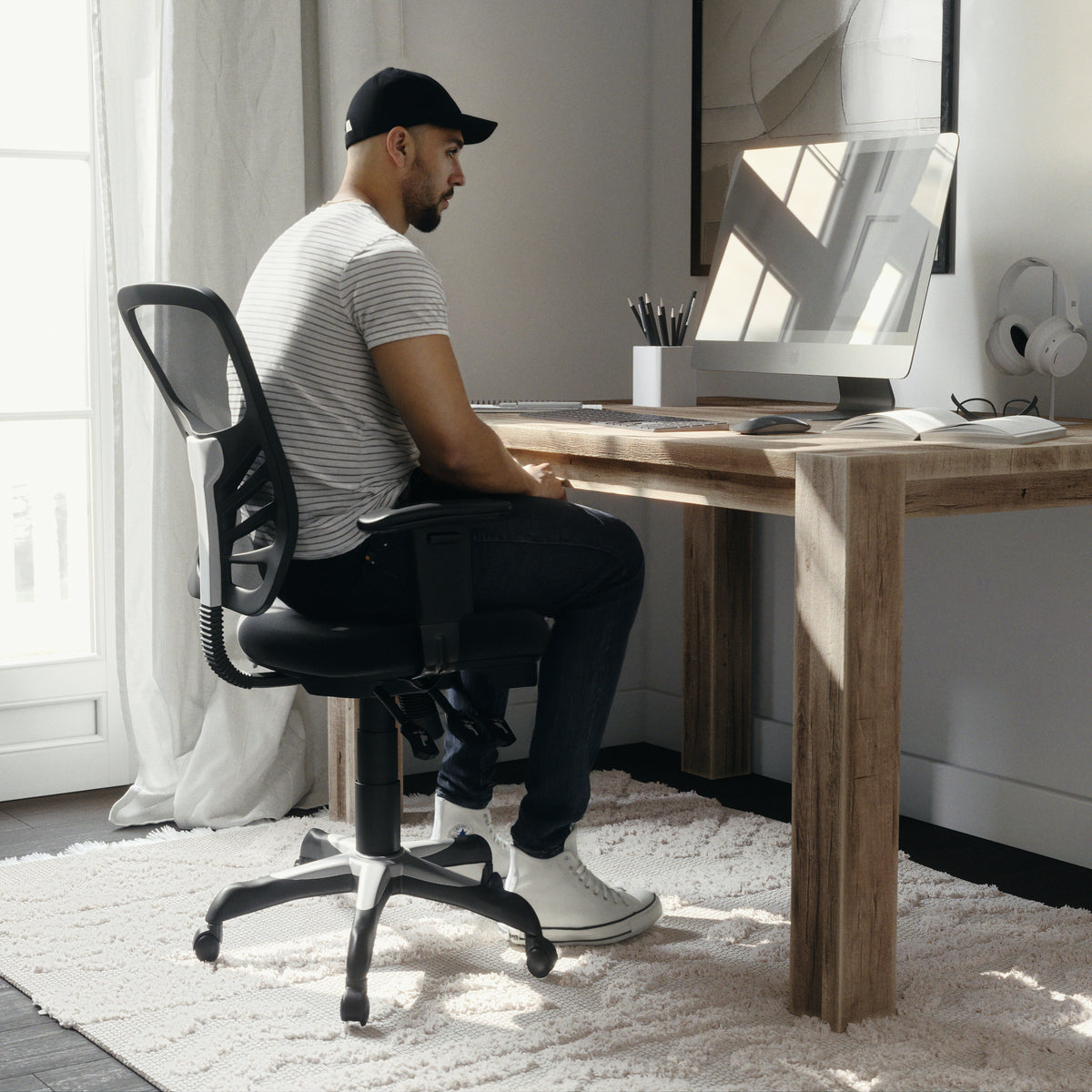 Mid-Back Mesh Multifunction Executive Swivel Ergonomic Office Chair with Adjustable Arms