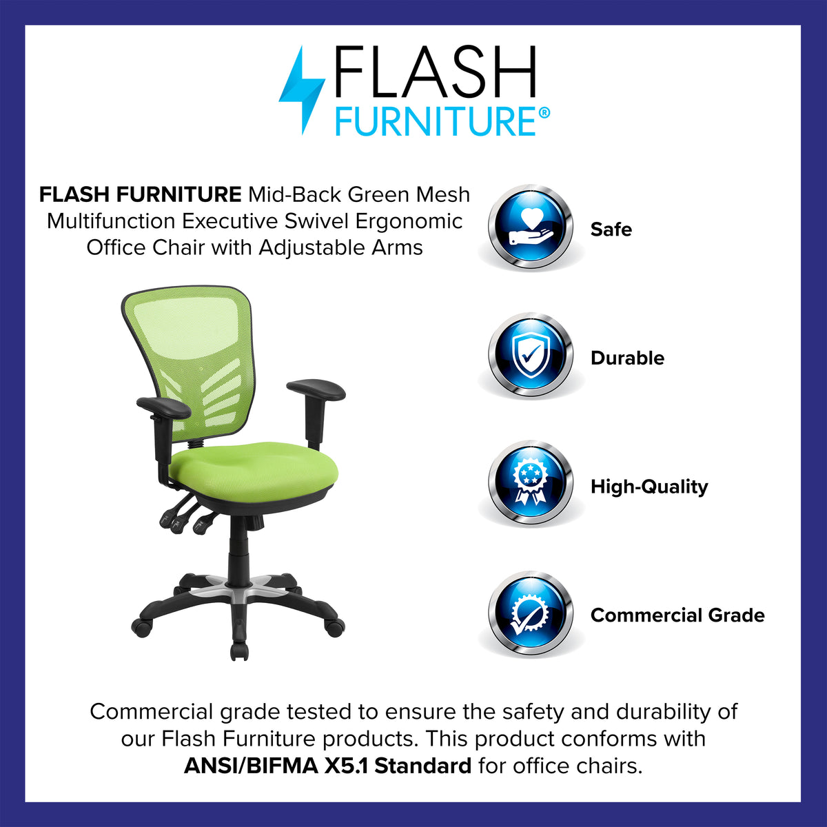 Mid-Back Mesh Multifunction Executive Swivel Ergonomic Office Chair with Adjustable Arms