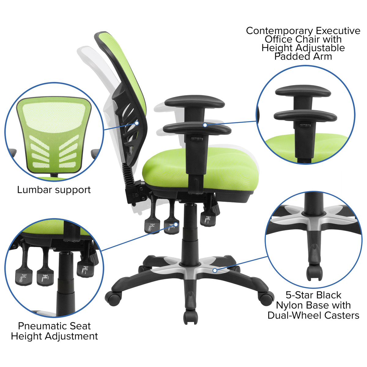 Mid-Back Mesh Multifunction Executive Swivel Ergonomic Office Chair with Adjustable Arms