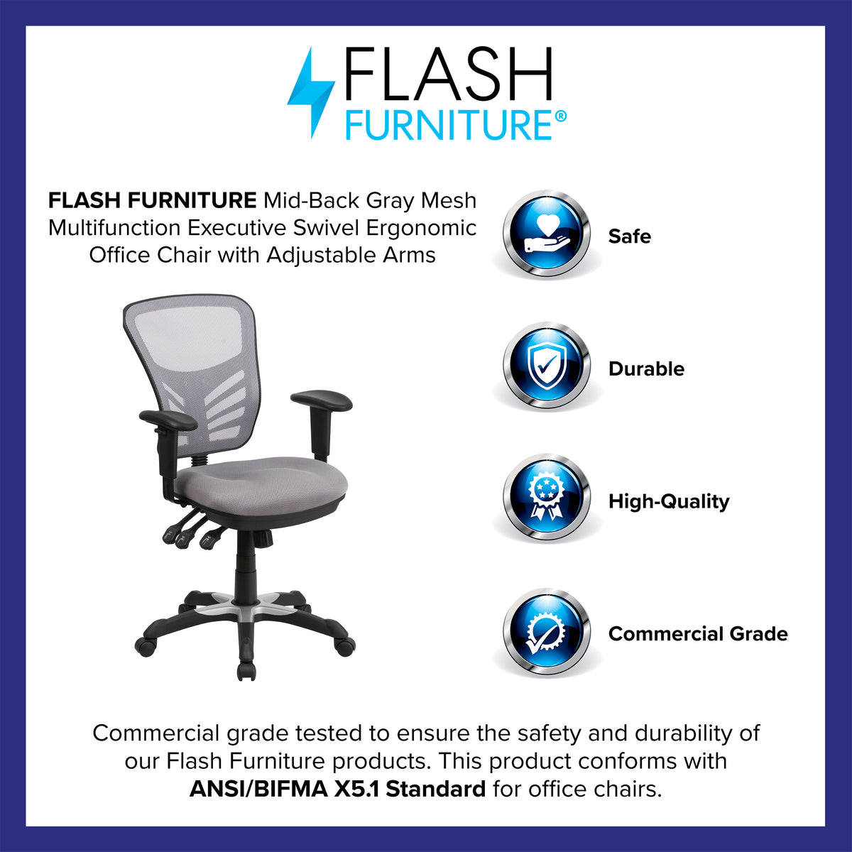 Mid-Back Mesh Multifunction Executive Swivel Ergonomic Office Chair with Adjustable Arms