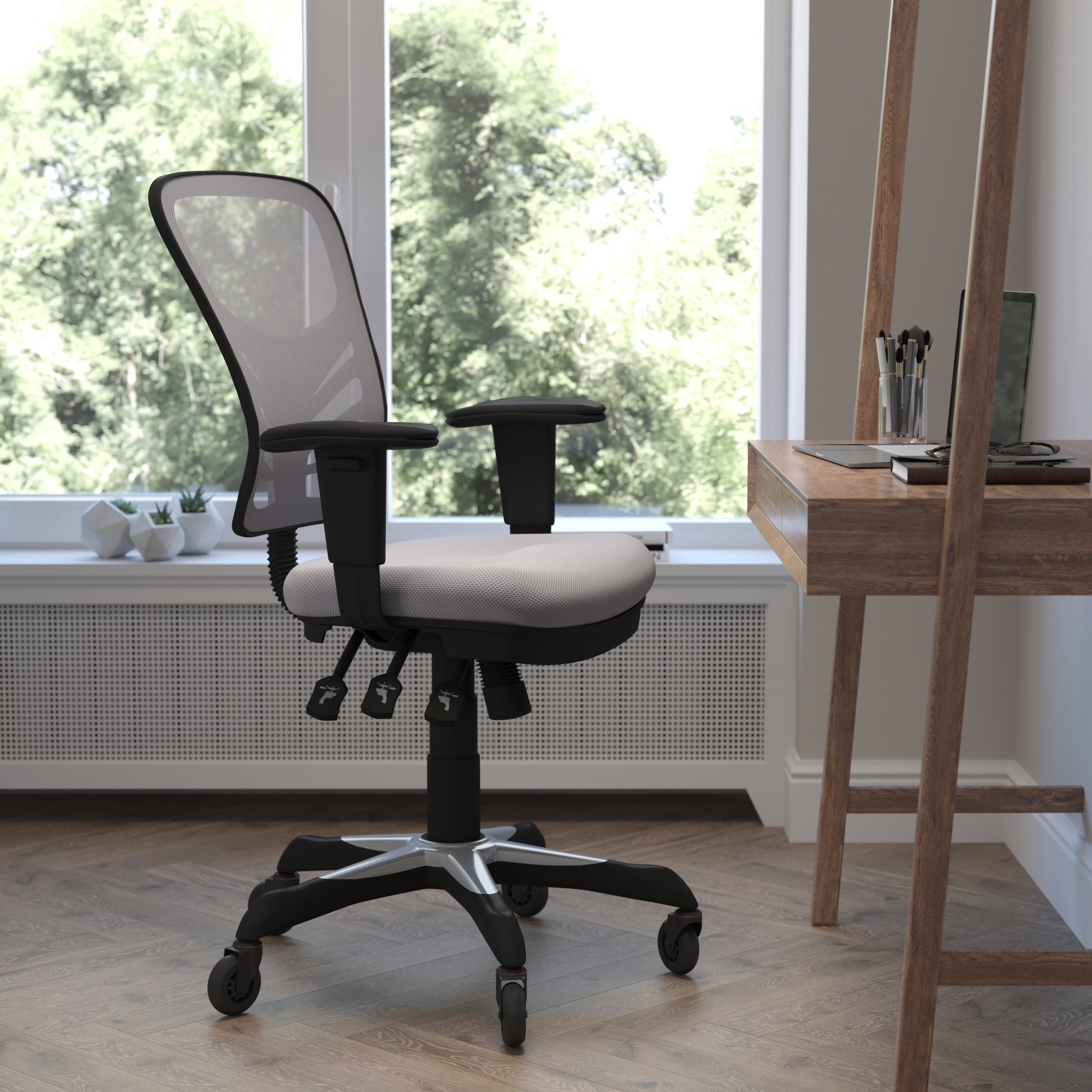 Nicholas Mid-Back Multifunction Executive Swivel Ergonomic Office Chair with Adjustable Arms and Transparent Roller Wheels