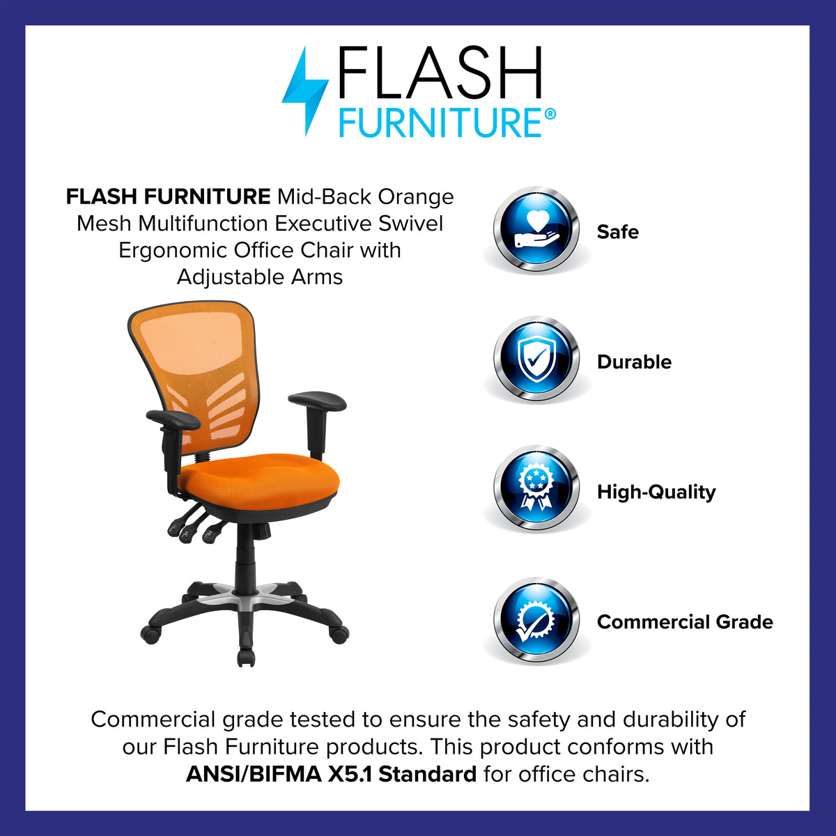Mid-Back Mesh Multifunction Executive Swivel Ergonomic Office Chair with Adjustable Arms