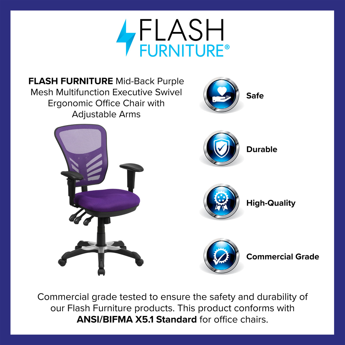 Mid-Back Mesh Multifunction Executive Swivel Ergonomic Office Chair with Adjustable Arms