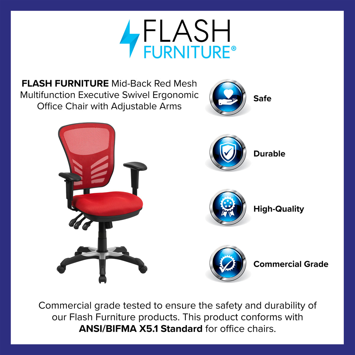 Mid-Back Mesh Multifunction Executive Swivel Ergonomic Office Chair with Adjustable Arms