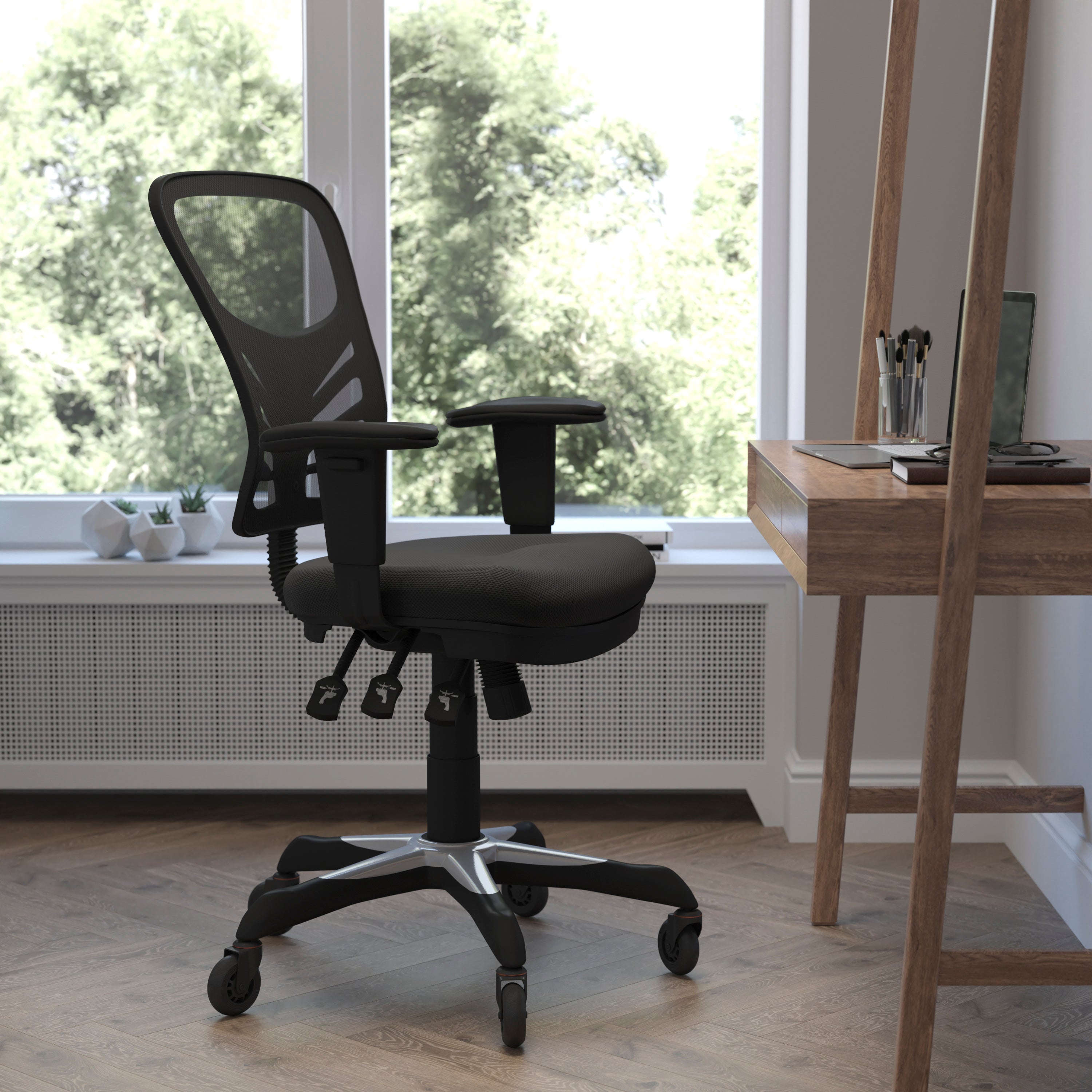 Nicholas Mid-Back Multifunction Executive Swivel Ergonomic Office Chair with Adjustable Arms and Transparent Roller Wheels