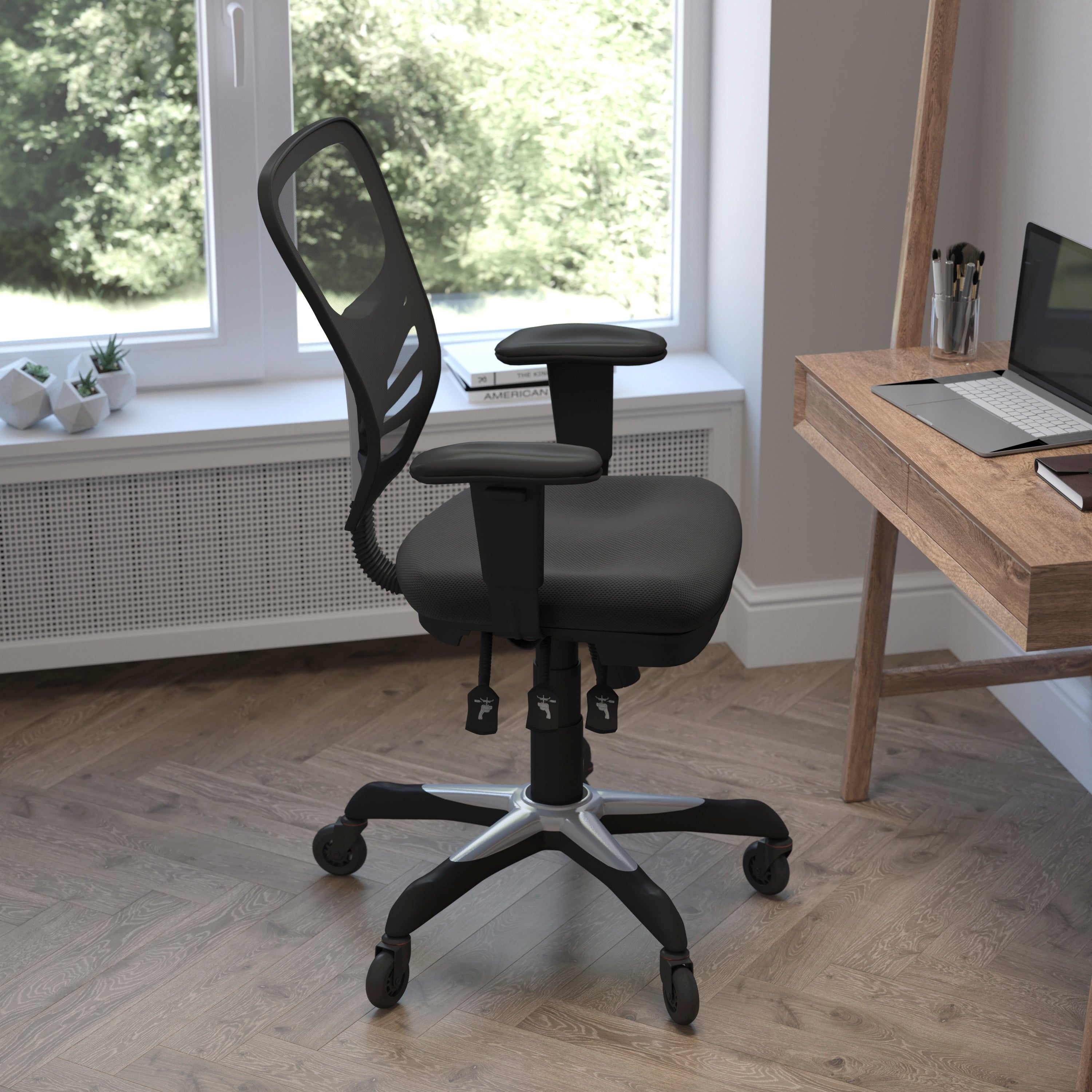 Nicholas Mid-Back Multifunction Executive Swivel Ergonomic Office Chair with Adjustable Arms and Transparent Roller Wheels