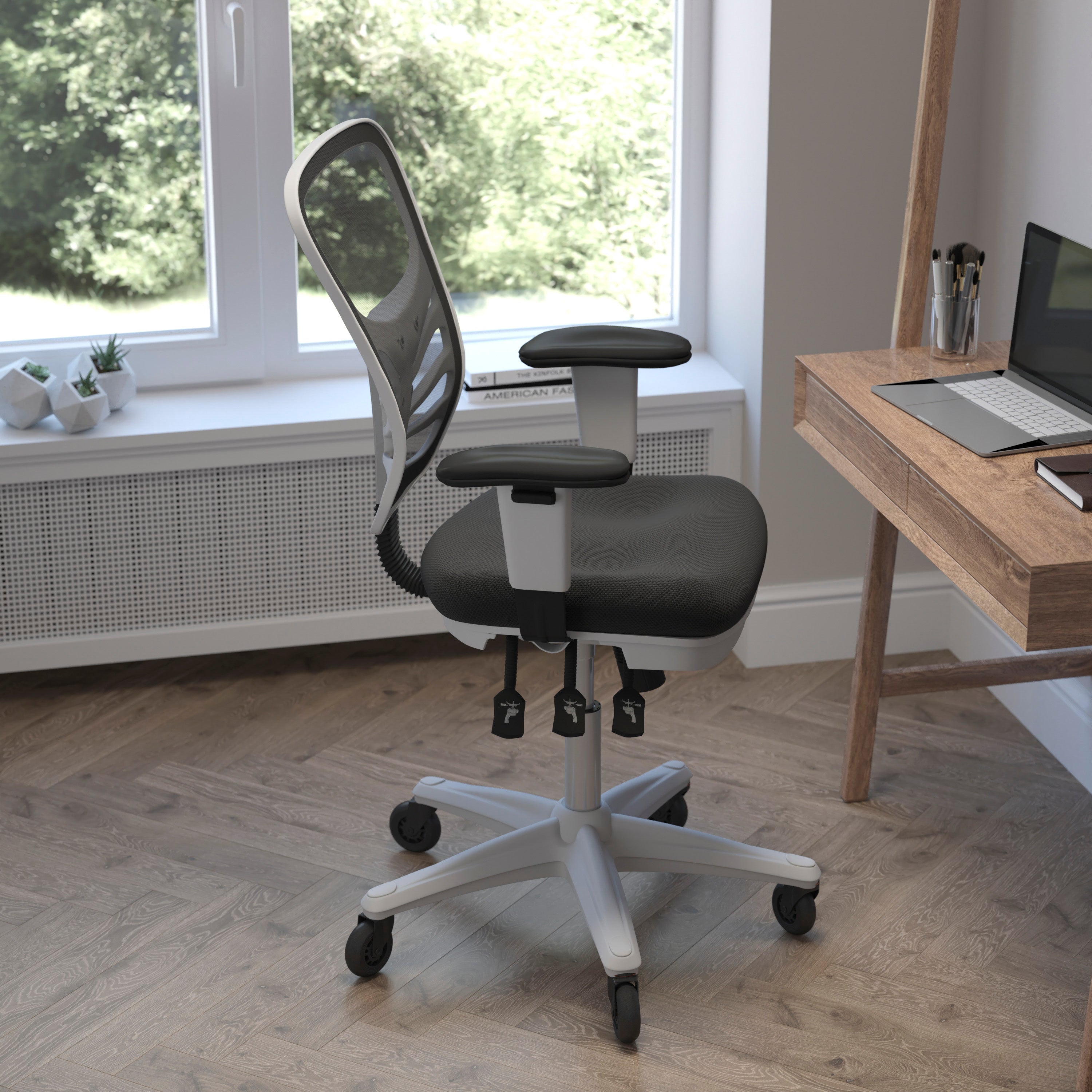 Nicholas Mid-Back Multifunction Executive Swivel Ergonomic Office Chair with Adjustable Arms and Transparent Roller Wheels