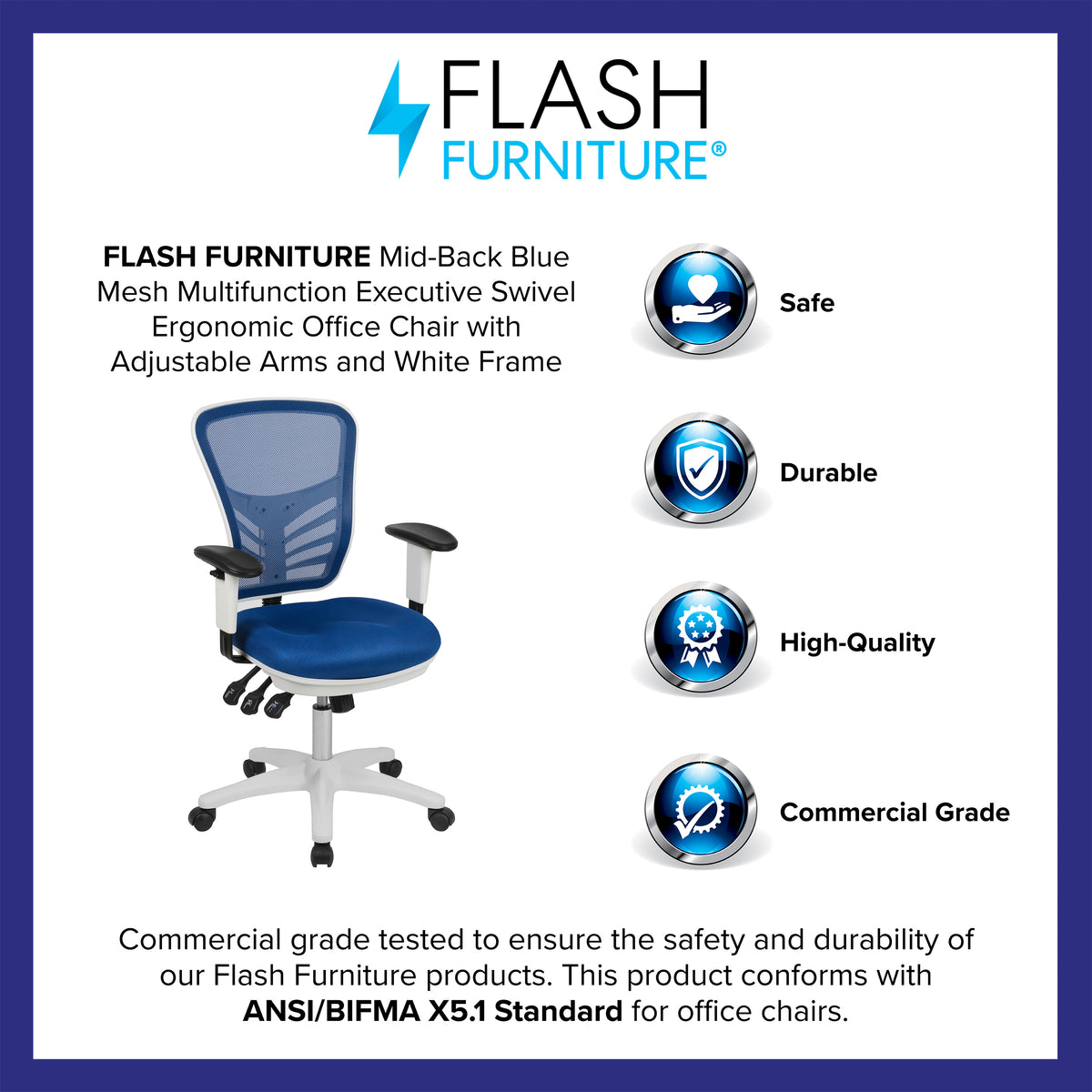 Mid-Back Mesh Multifunction Executive Swivel Ergonomic Office Chair with Adjustable Arms