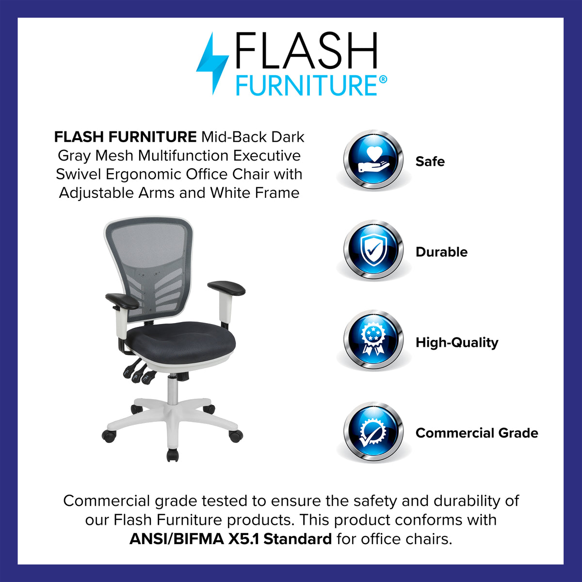 Mid-Back Mesh Multifunction Executive Swivel Ergonomic Office Chair with Adjustable Arms