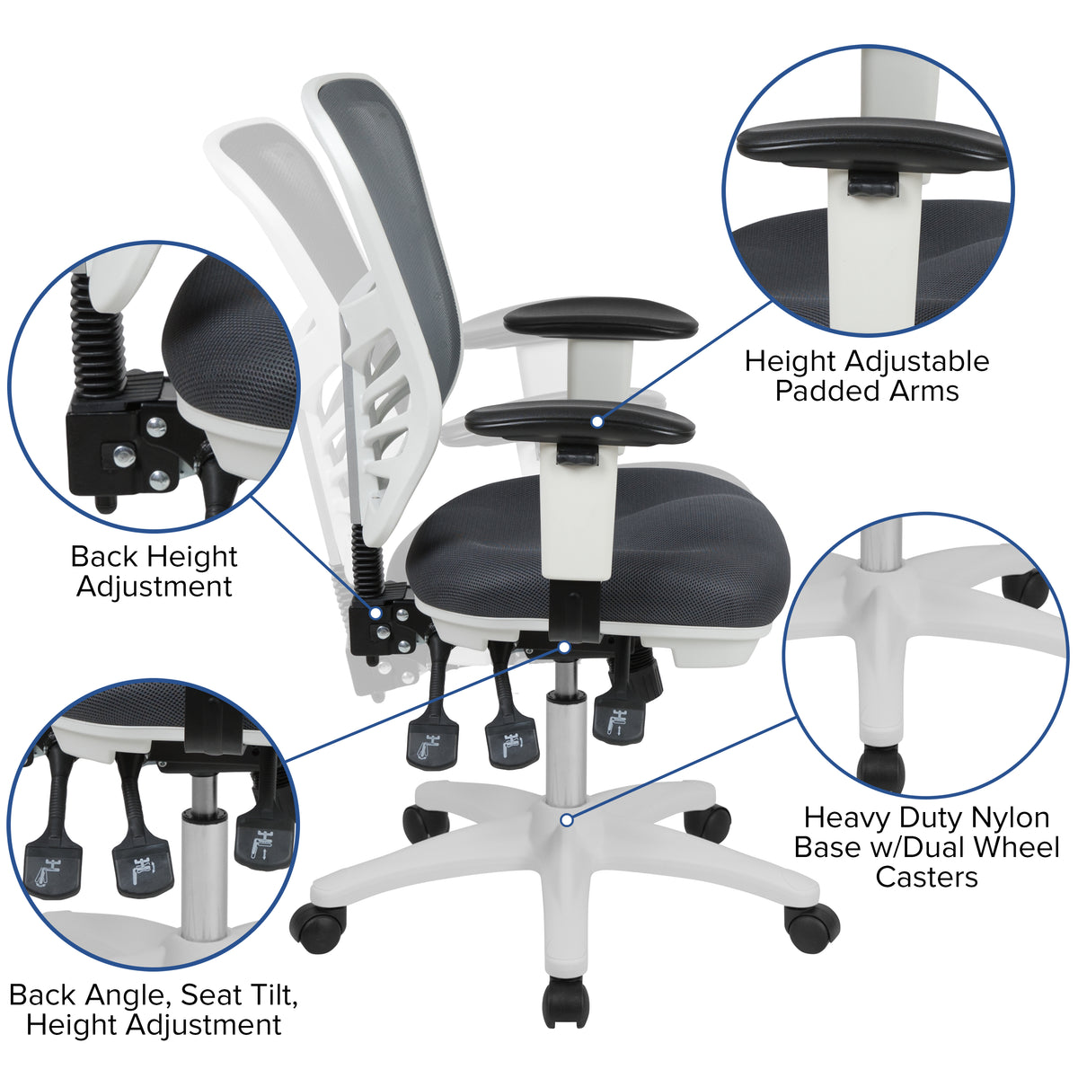 Mid-Back Mesh Multifunction Executive Swivel Ergonomic Office Chair with Adjustable Arms