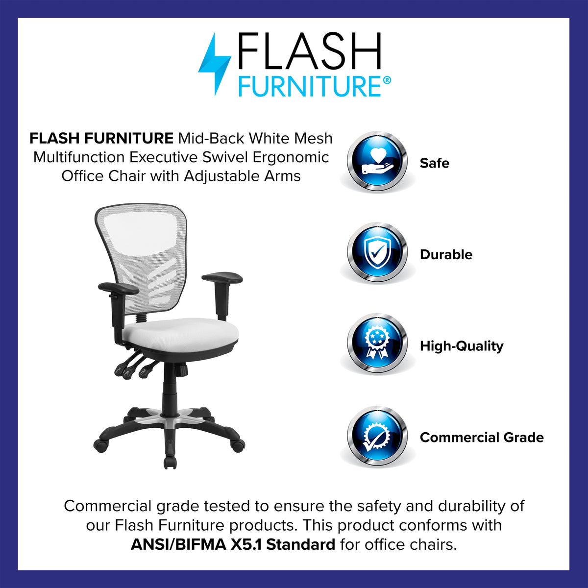 Mid-Back Mesh Multifunction Executive Swivel Ergonomic Office Chair with Adjustable Arms