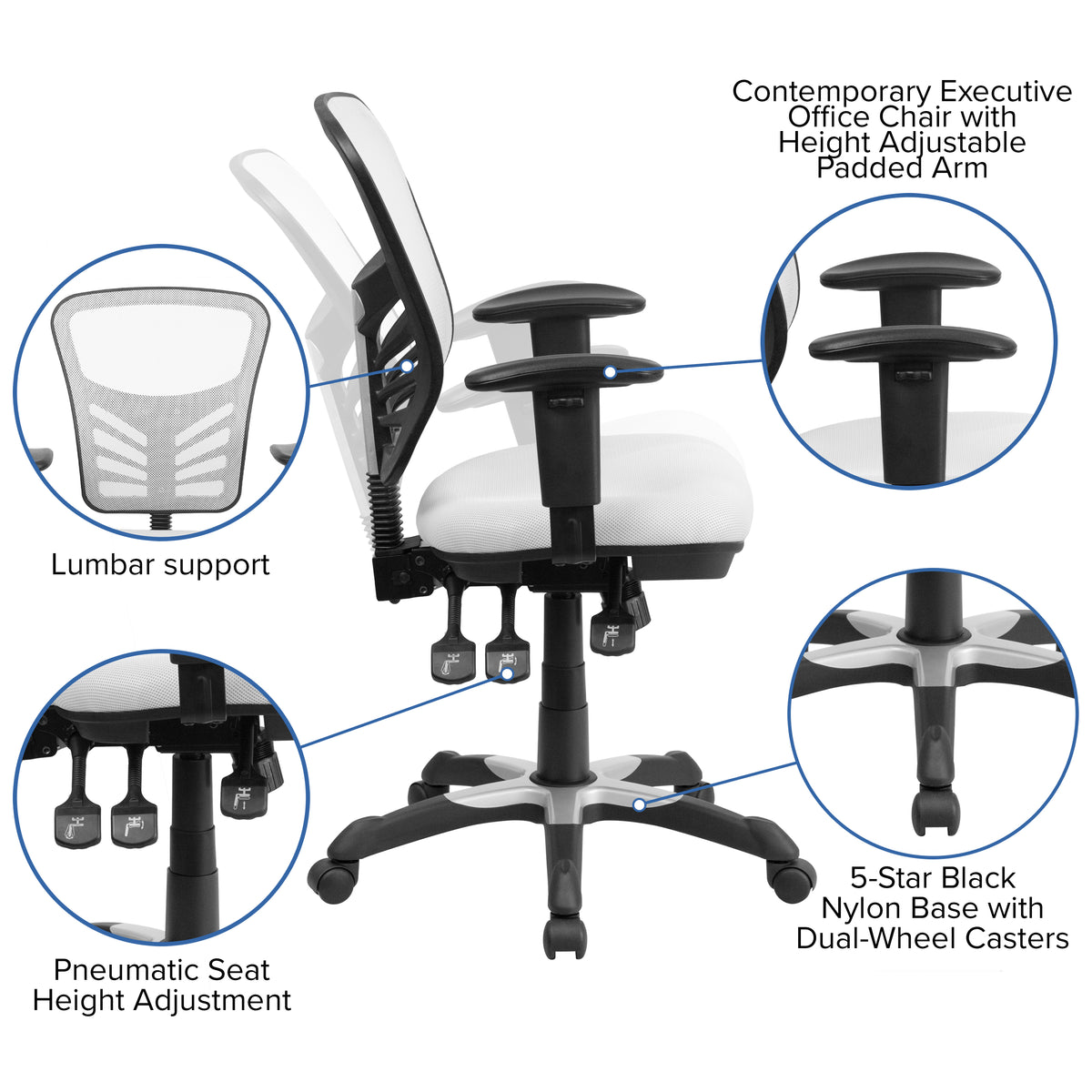 Mid-Back Mesh Multifunction Executive Swivel Ergonomic Office Chair with Adjustable Arms