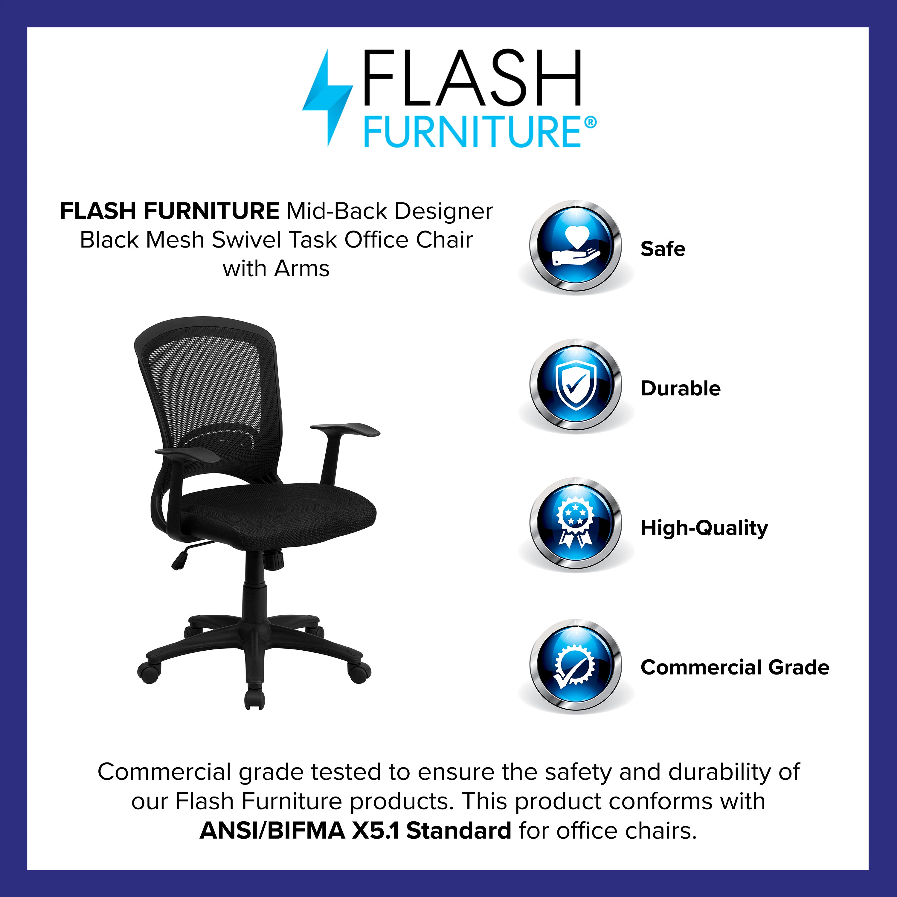 Mid-Back Designer Mesh Swivel Task Office Chair with Arms
