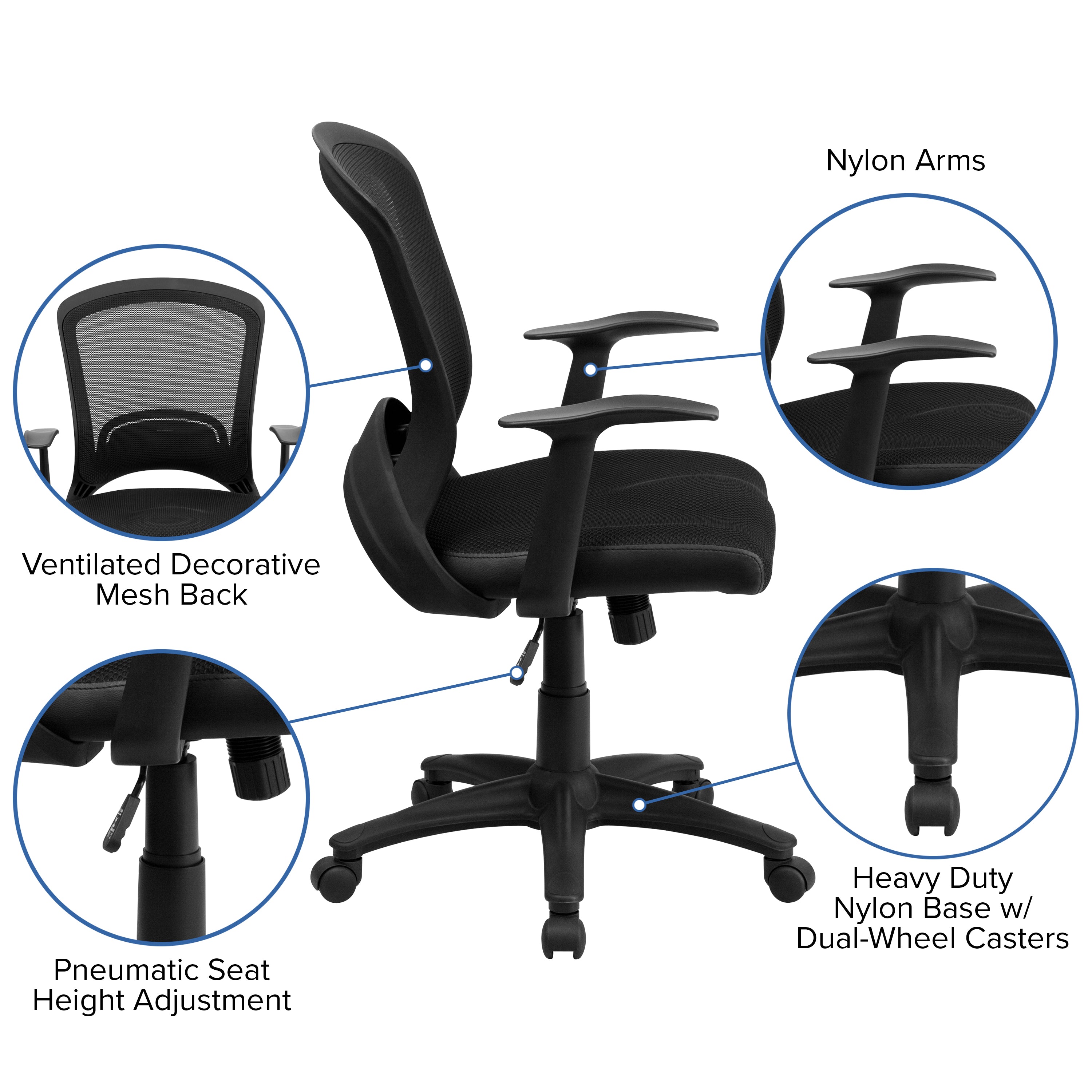 Mid-Back Designer Mesh Swivel Task Office Chair with Arms