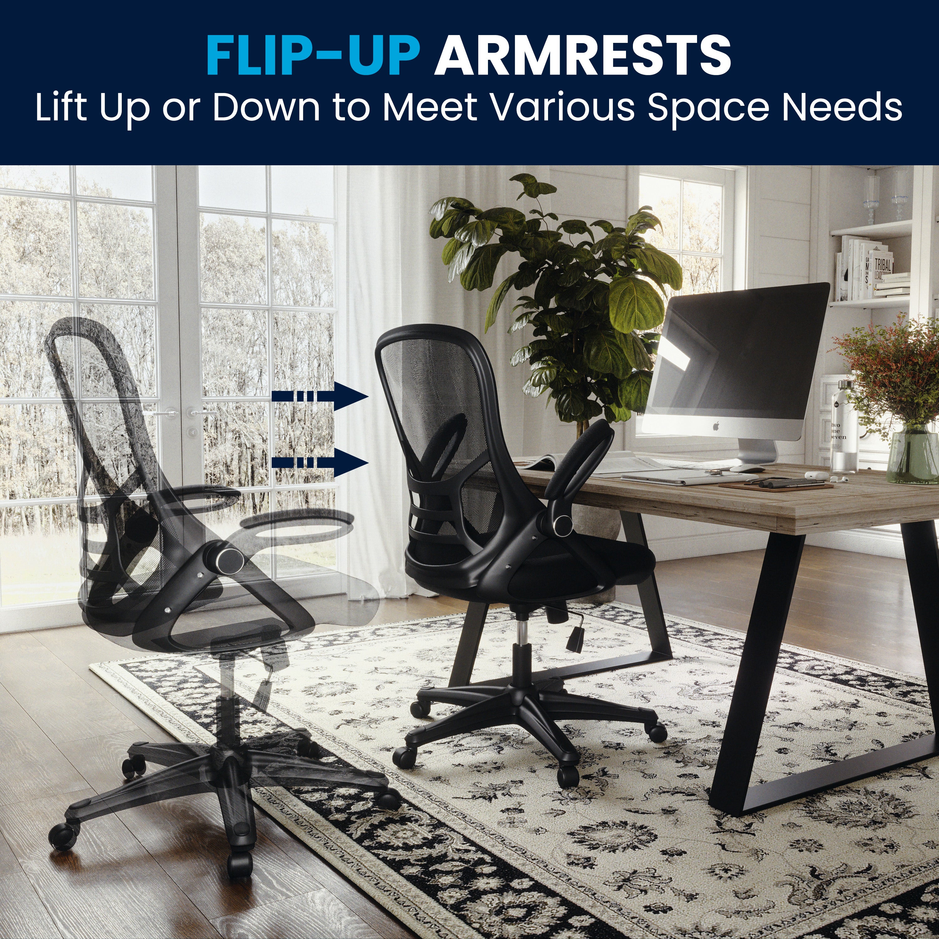 High Back Mesh Ergonomic Swivel Office Chair with Flip-up Arms