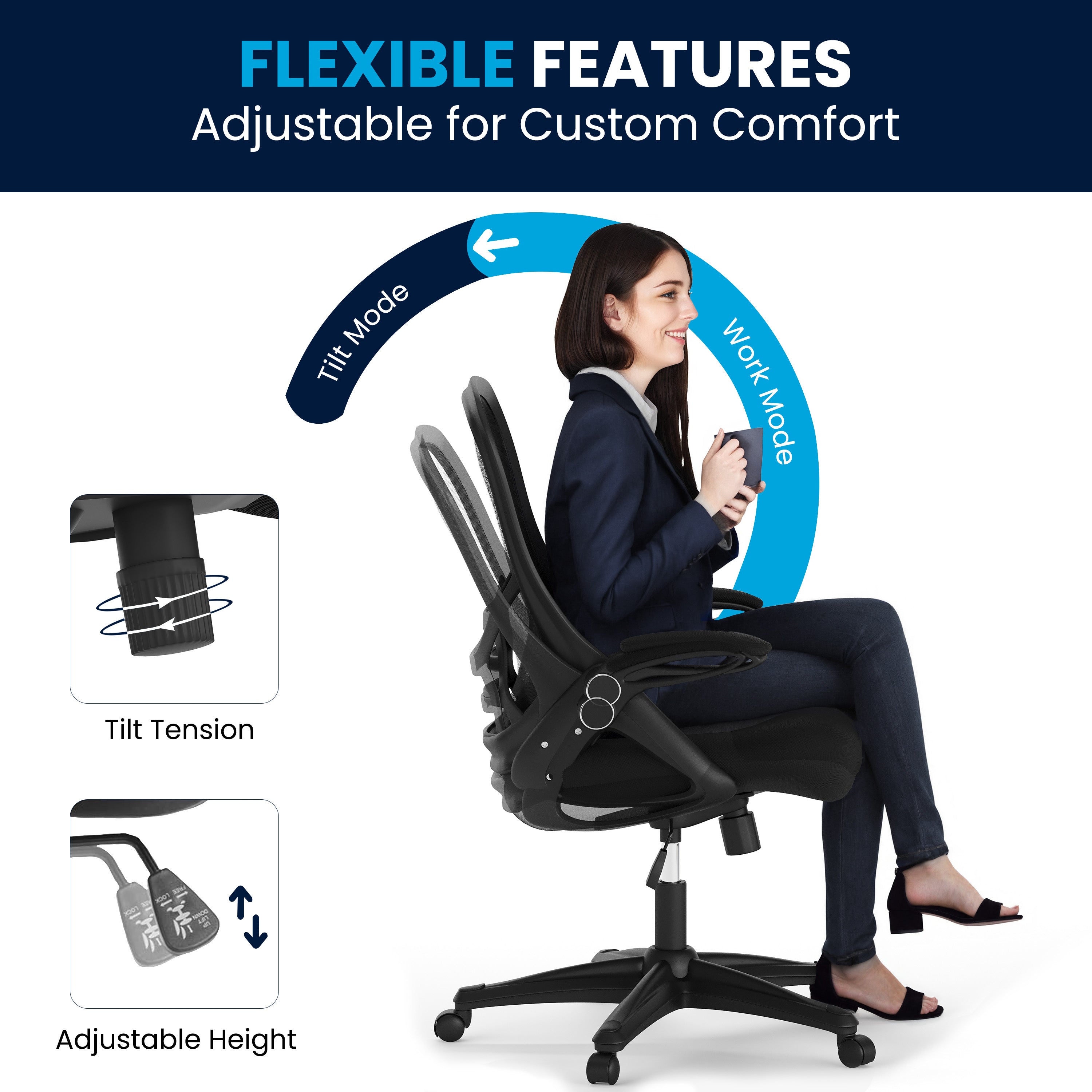 High Back Mesh Ergonomic Swivel Office Chair with Flip-up Arms
