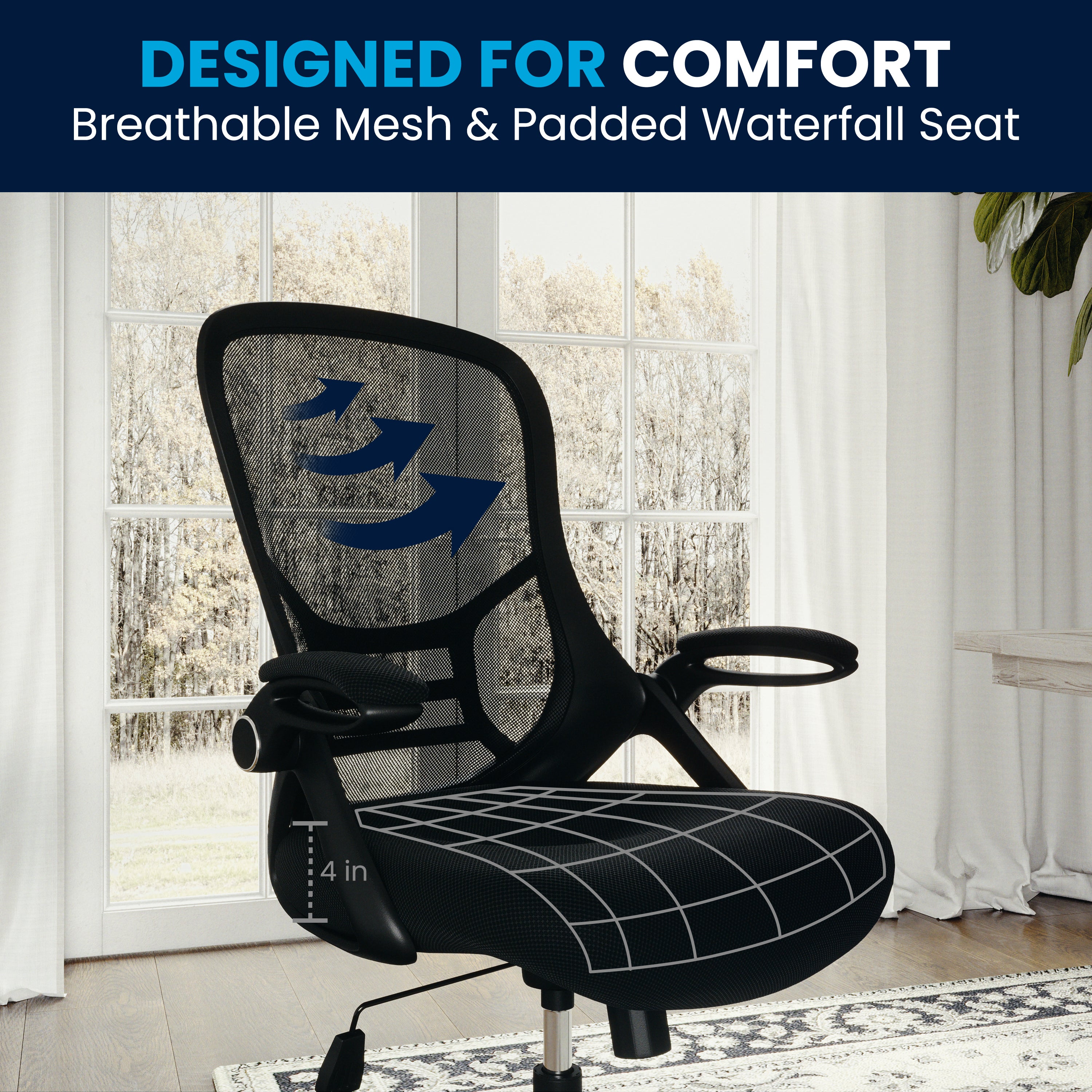 High Back Mesh Ergonomic Swivel Office Chair with Flip-up Arms