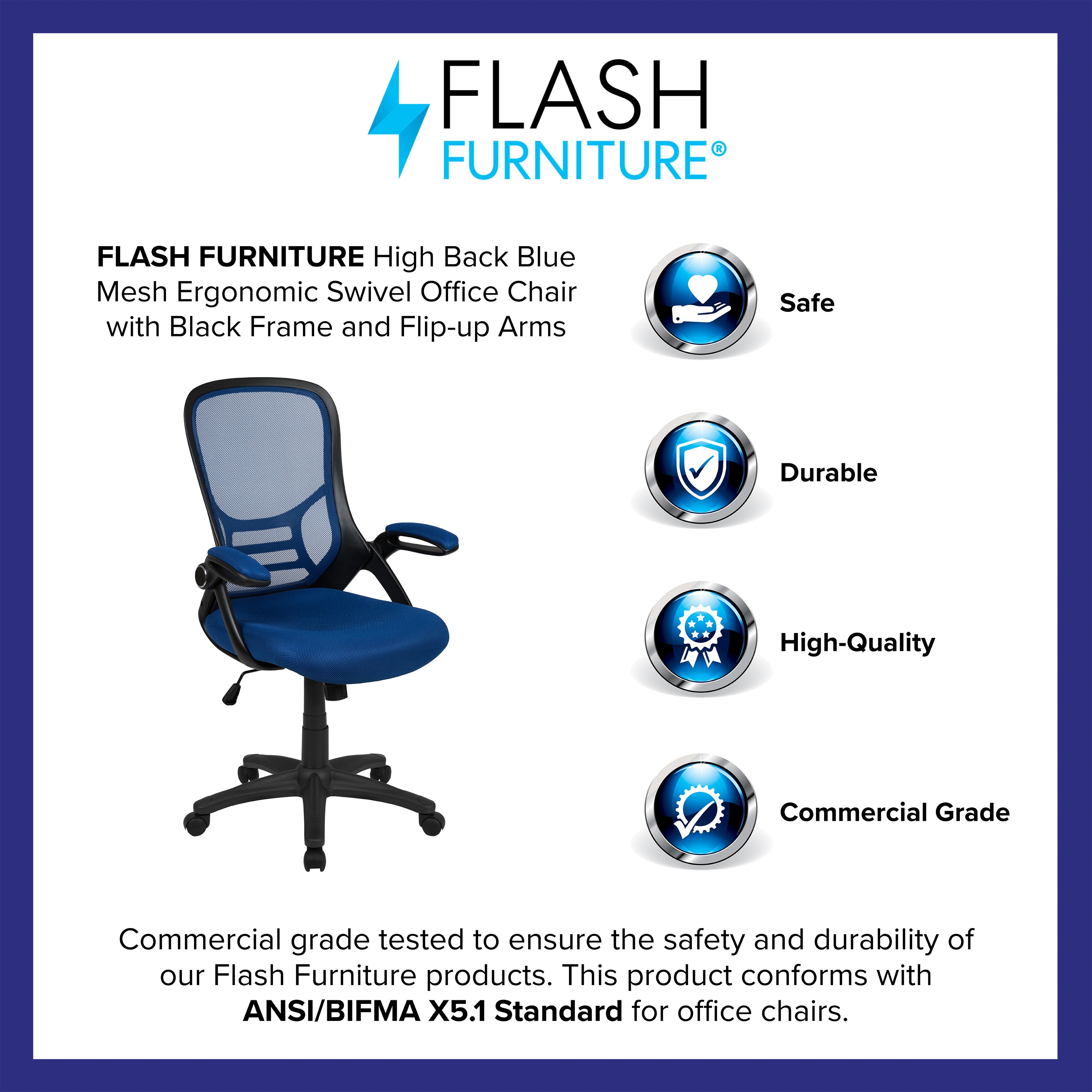 High Back Mesh Ergonomic Swivel Office Chair with Flip-up Arms