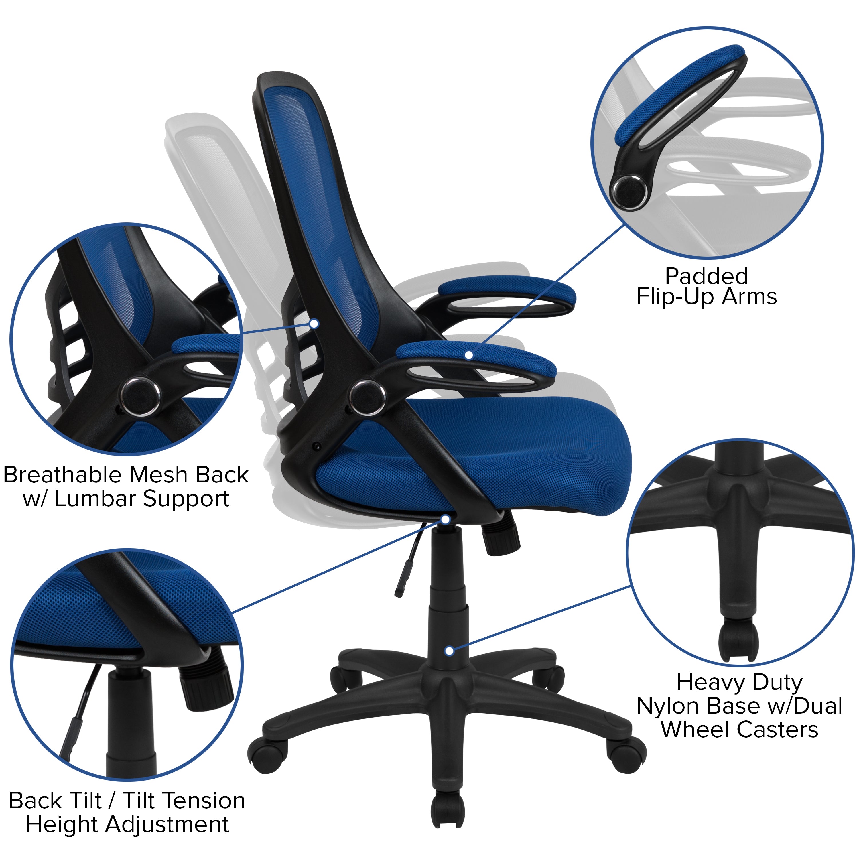 High Back Mesh Ergonomic Swivel Office Chair with Flip-up Arms