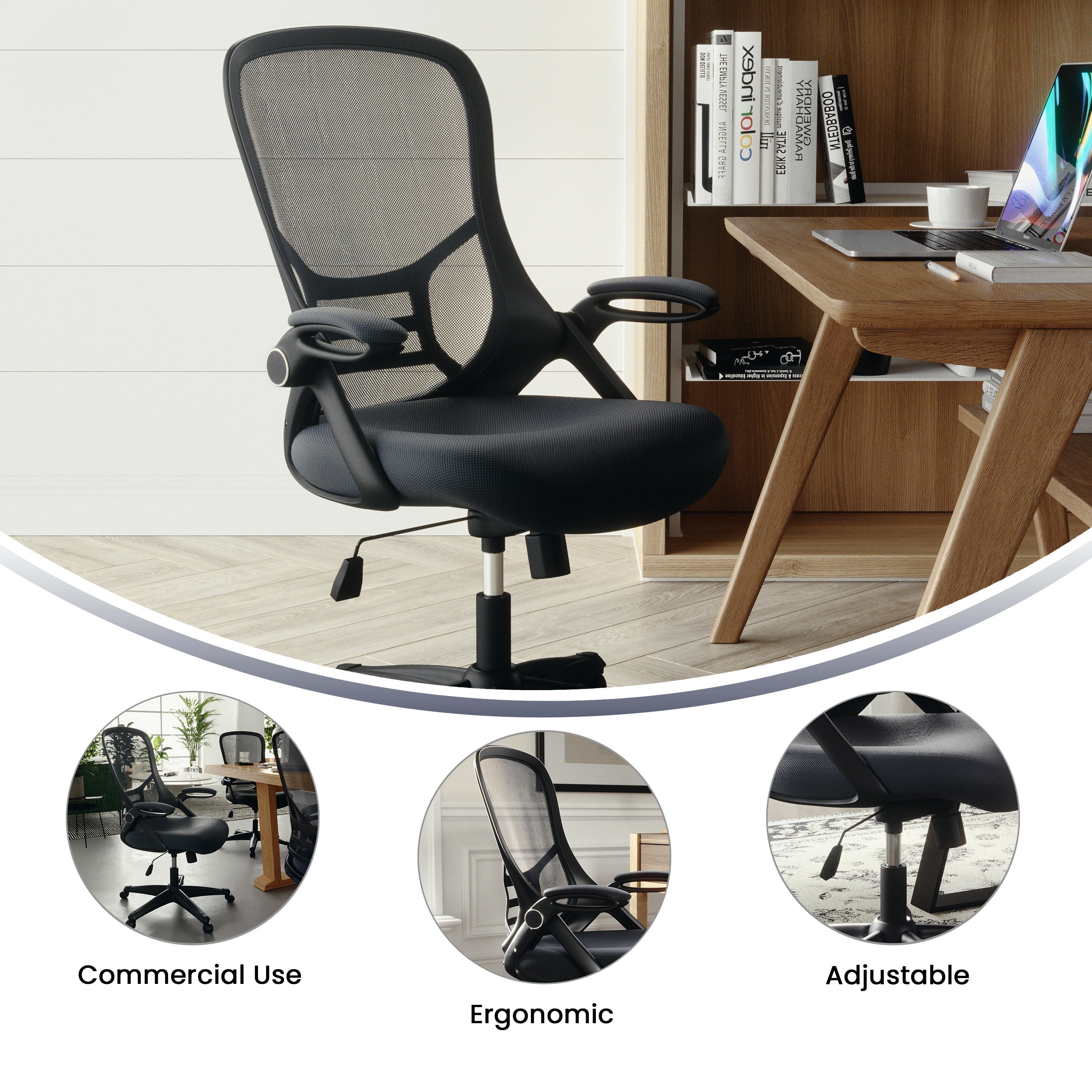 High Back Mesh Ergonomic Swivel Office Chair with Flip-up Arms