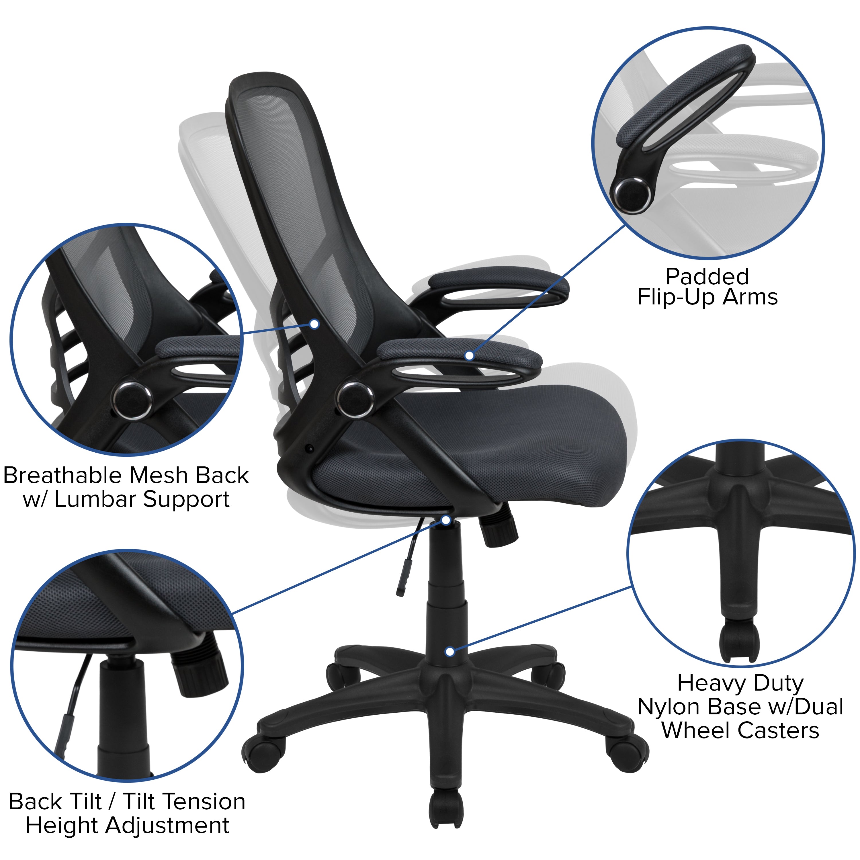 High Back Mesh Ergonomic Swivel Office Chair with Flip-up Arms