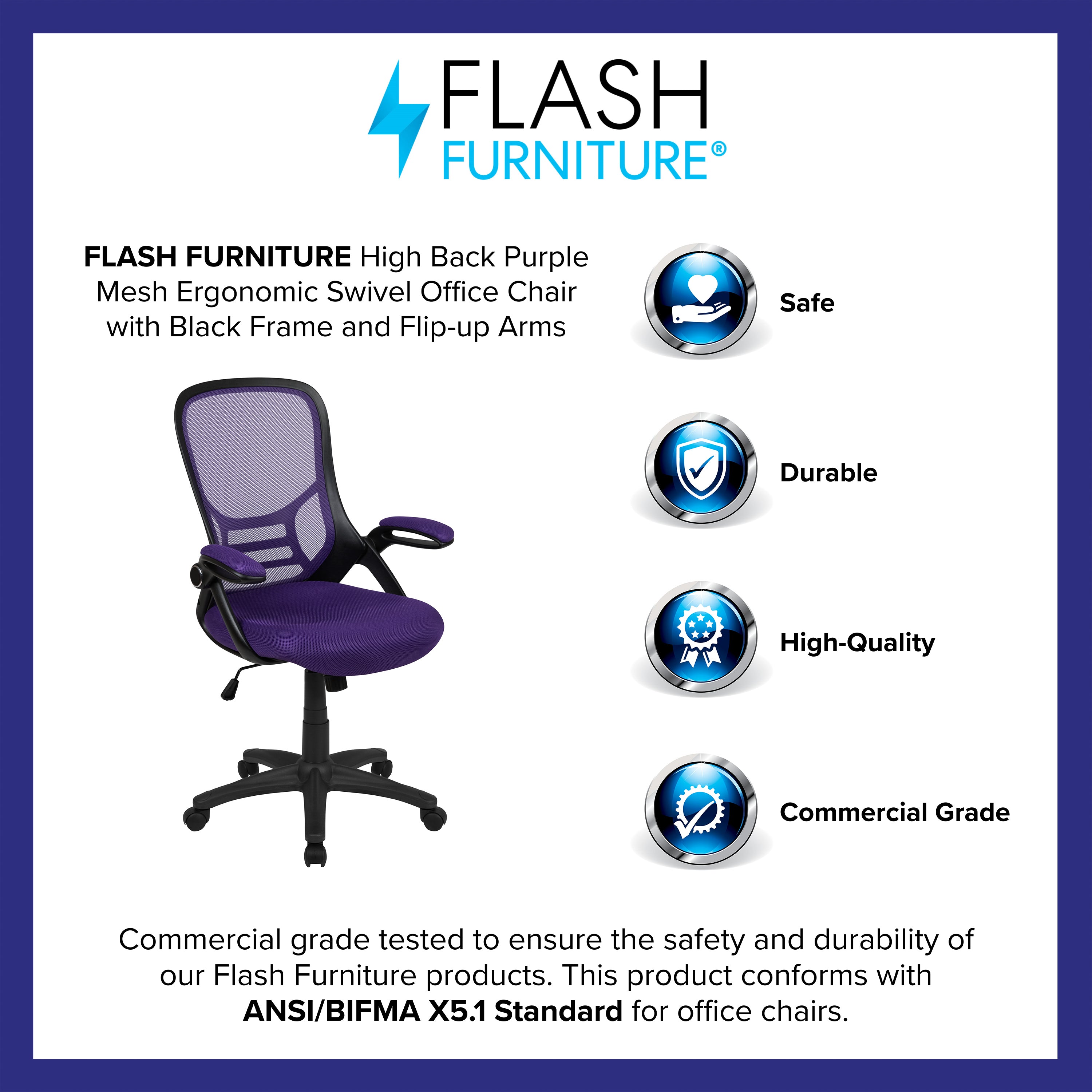 High Back Mesh Ergonomic Swivel Office Chair with Flip-up Arms