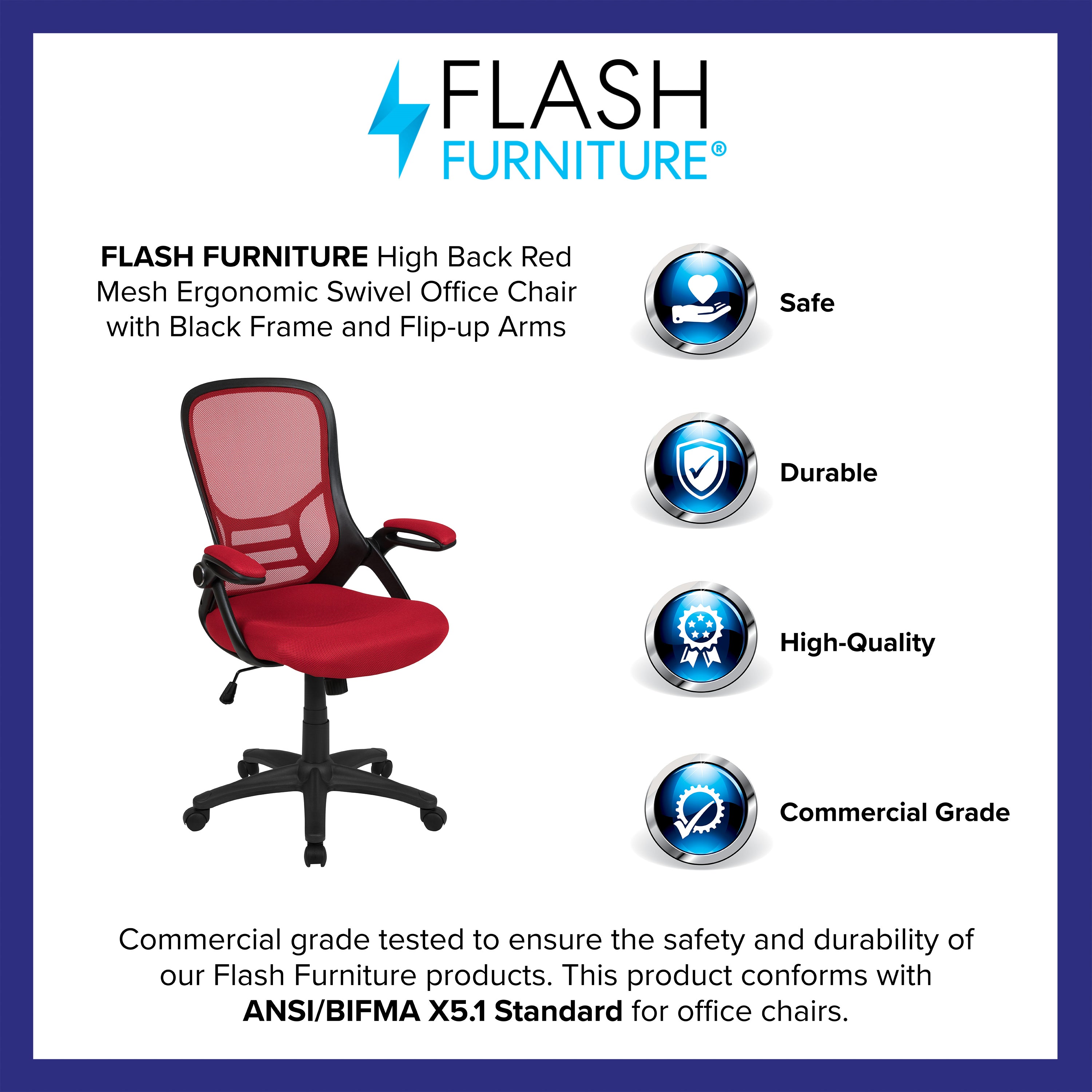 High Back Mesh Ergonomic Swivel Office Chair with Flip-up Arms