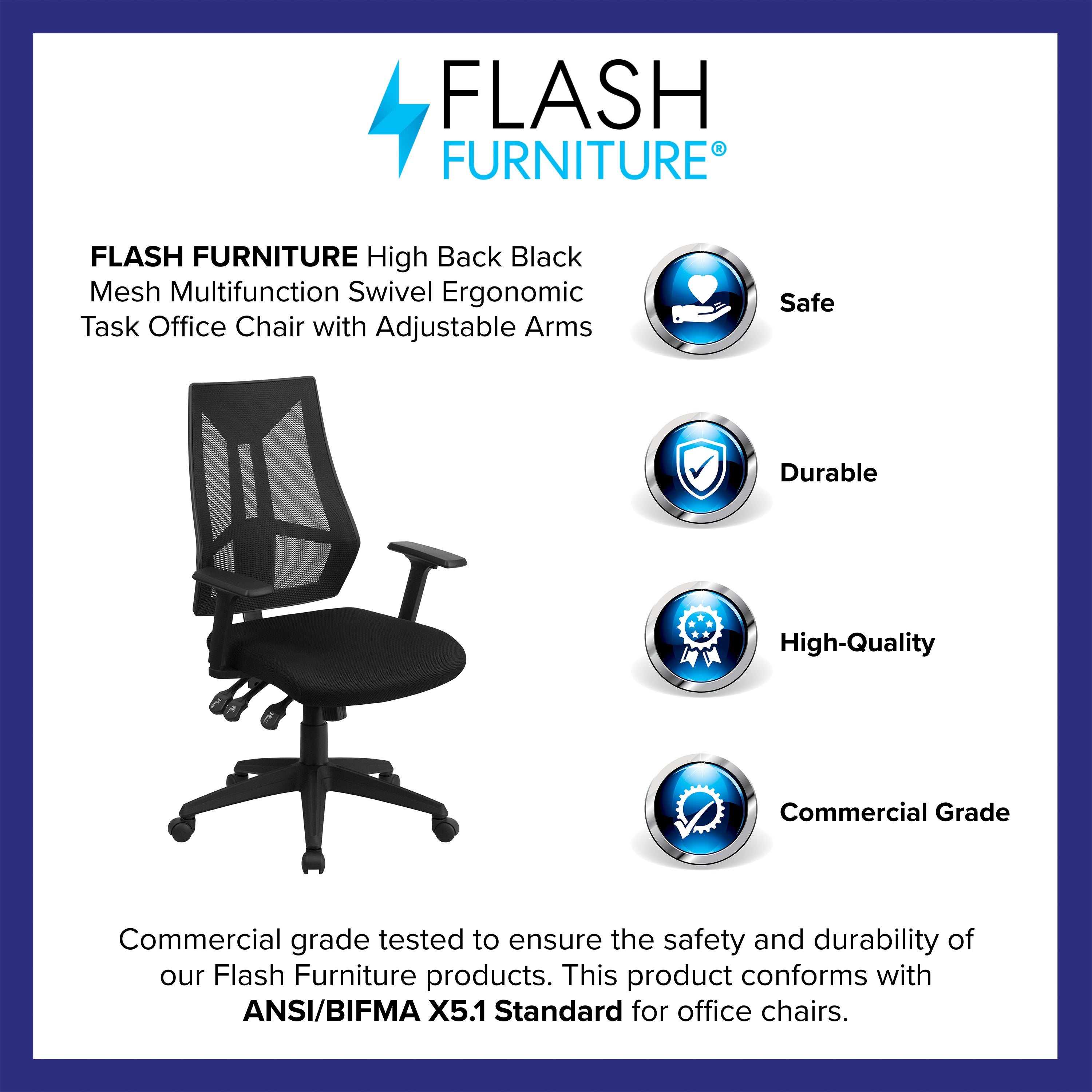 High Back Mesh Multifunction Swivel Ergonomic Task Office Chair with Adjustable Arms