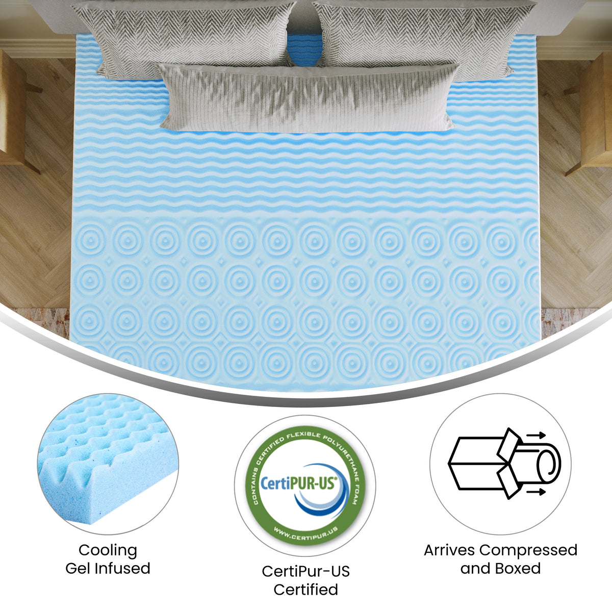 Capri Comfortable Sleep Cooling Gel Infused 5-Zone Memory Foam Mattress Topper with CertiPUR-US Certified Foam