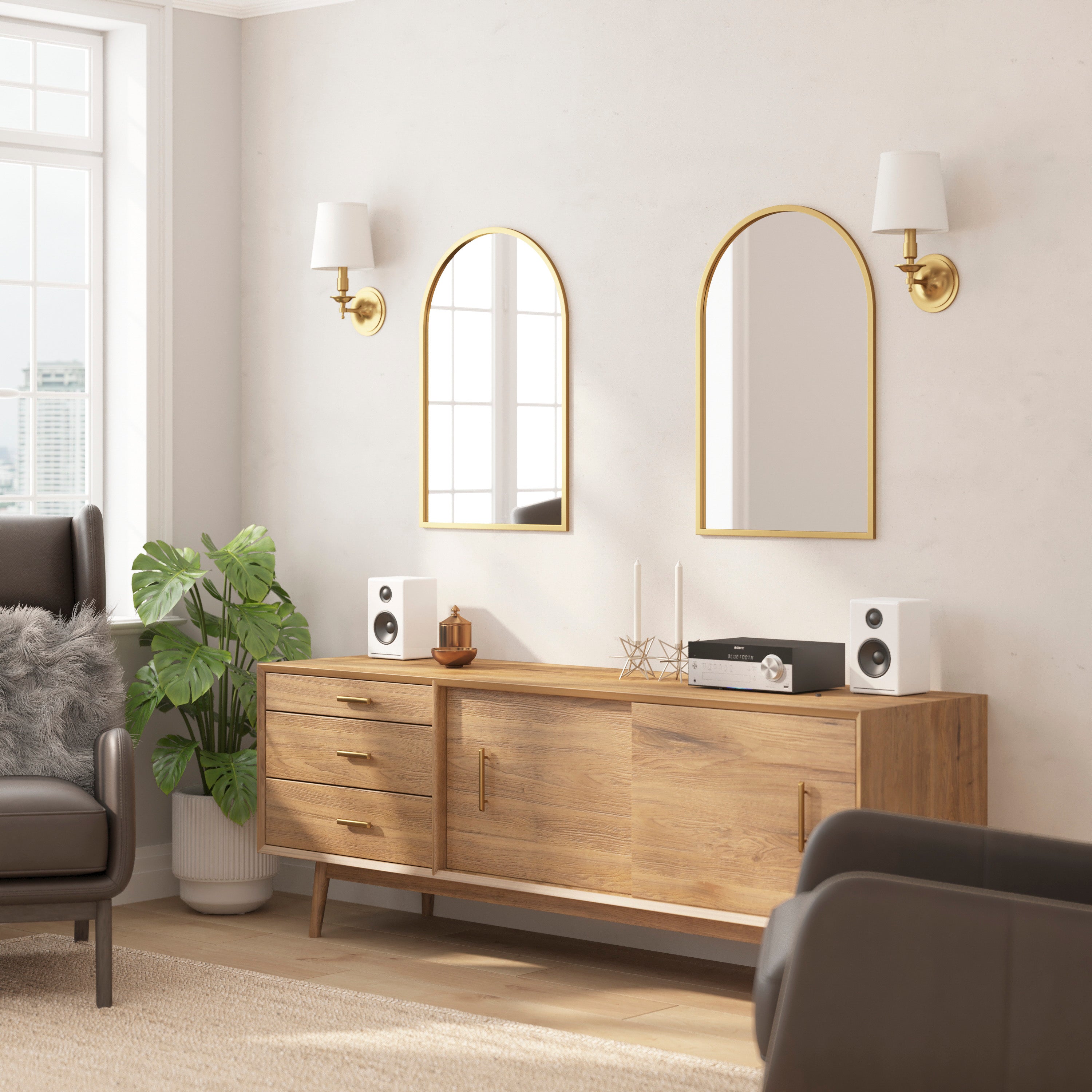 Mila Arched Metal Framed Wall Mirror for Hallways, Entryways, Dining and Living Rooms