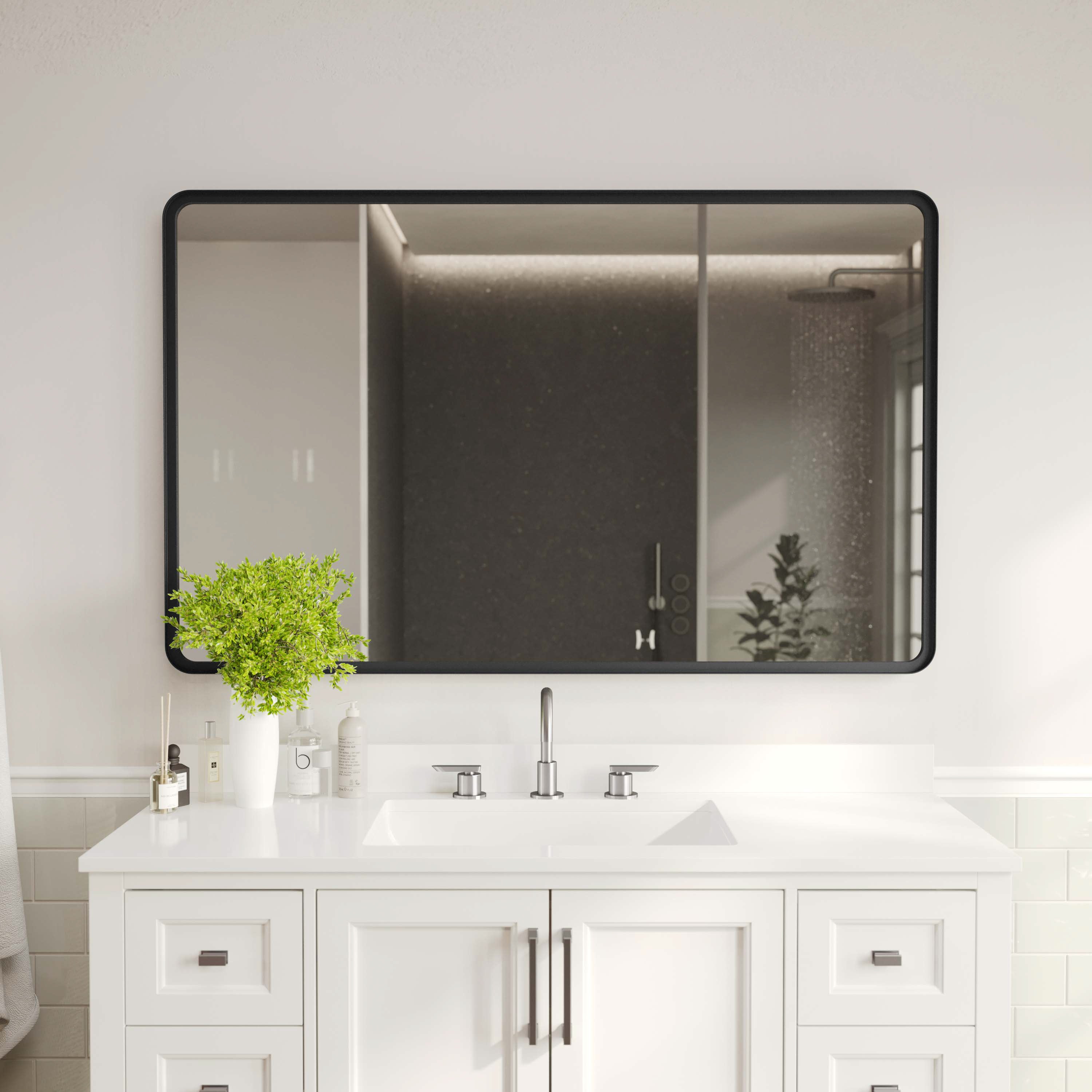 Ava Metal Deep Framed Wall Mirror - Large Accent Mirror for Bathroom, Entryway, Dining Room, & Living Room