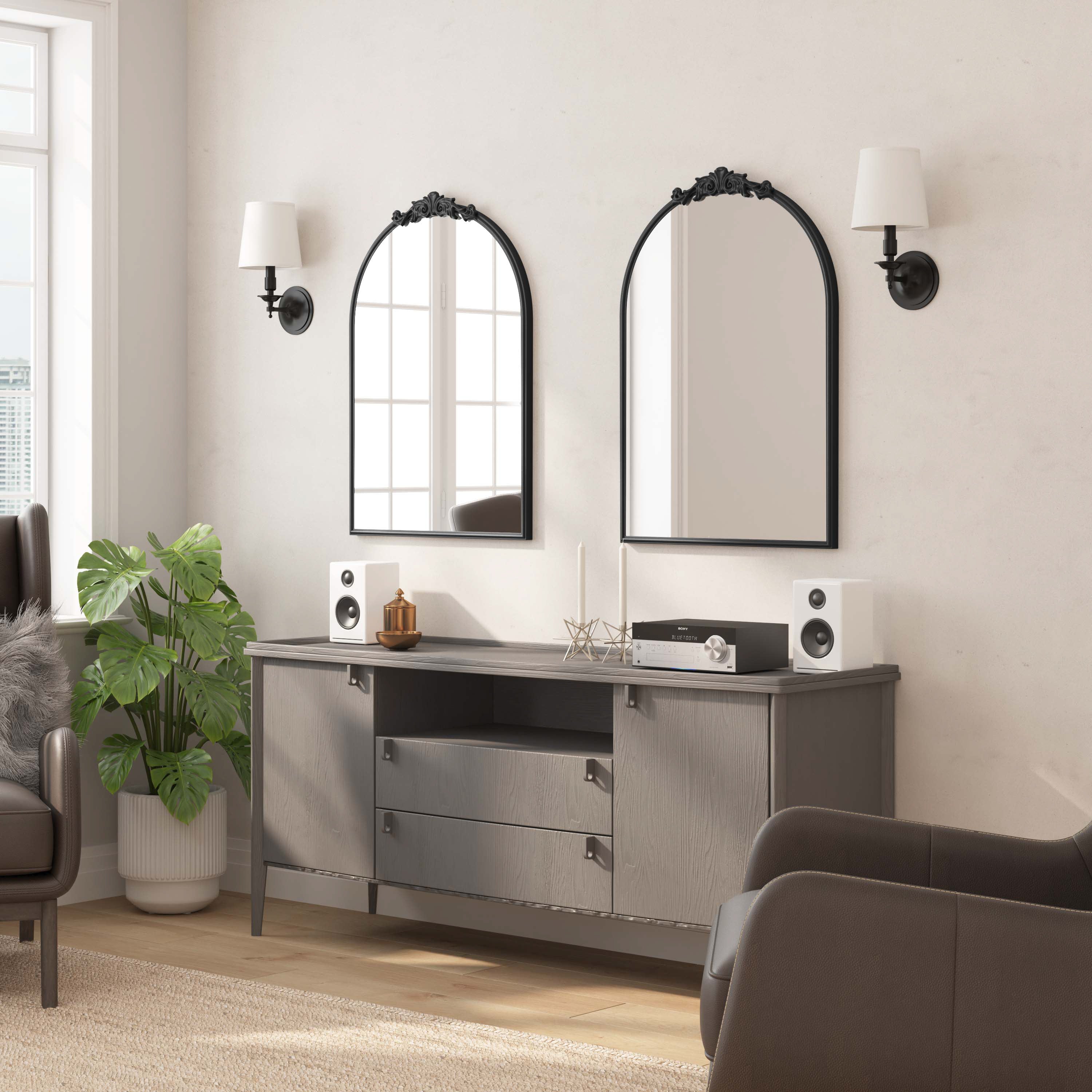 Esme Traditional Arched Wall Mirror with Baroque Detail - Large Accent Mirror for Bathroom, Entryway, Dining Room, & Living Room