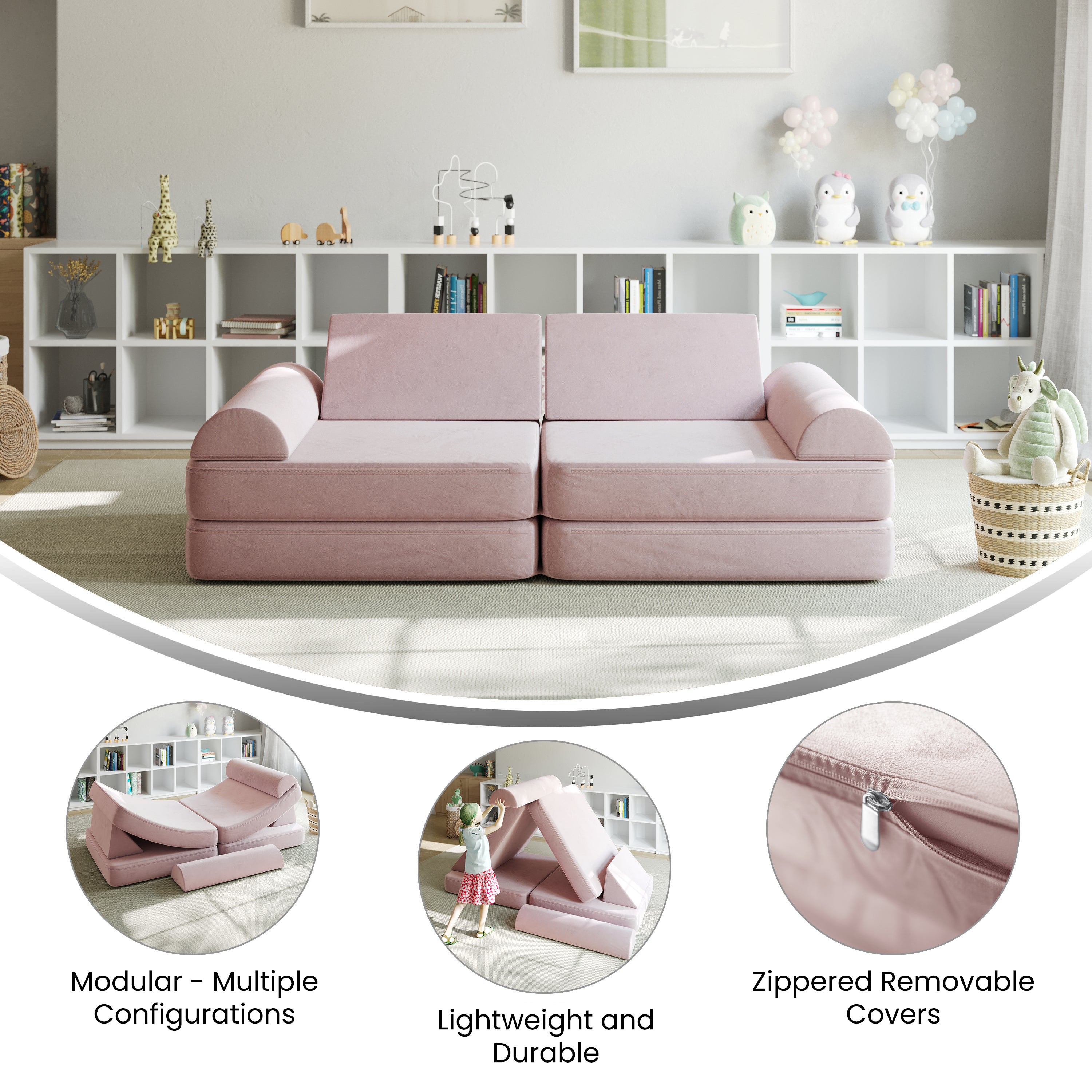Marlowe Modular Kids Play Couch with 6 Soft Foam Sectional Sofa Pieces