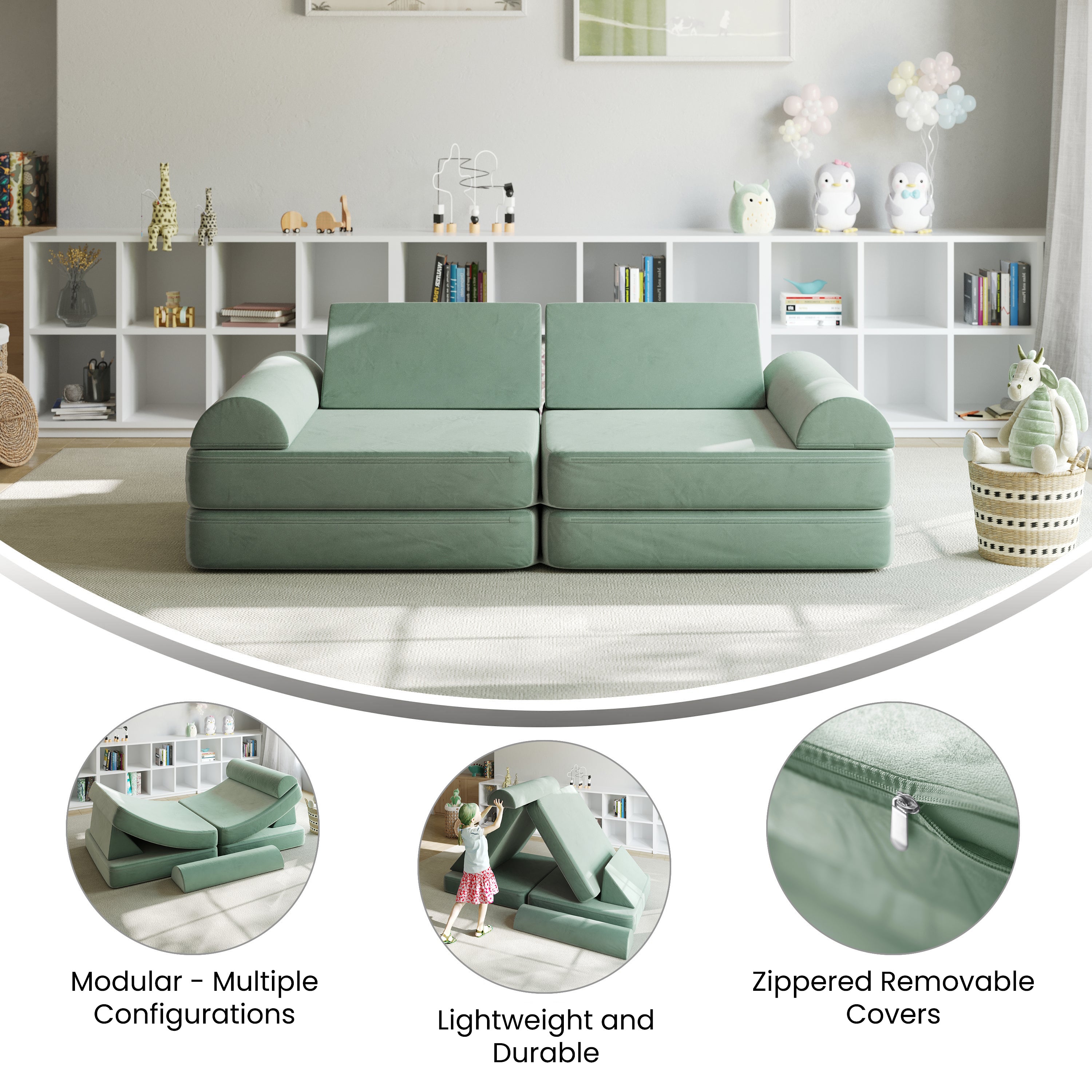 Marlowe Modular Kids Play Couch with 6 Soft Foam Sectional Sofa Pieces