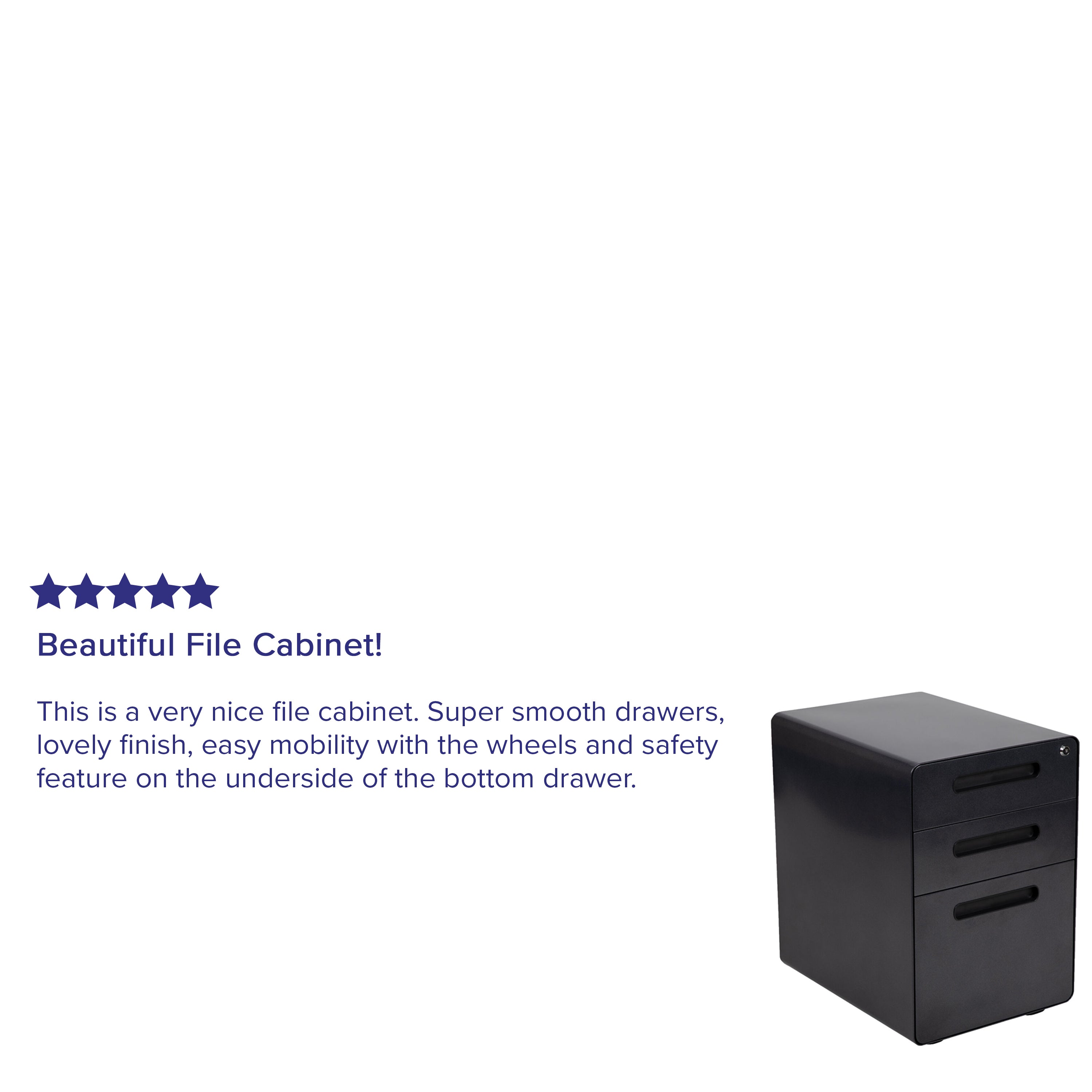 Ergonomic 3-Drawer Mobile Locking Filing Cabinet with Anti-Tilt Mechanism and Hanging Drawer for Legal & Letter Files