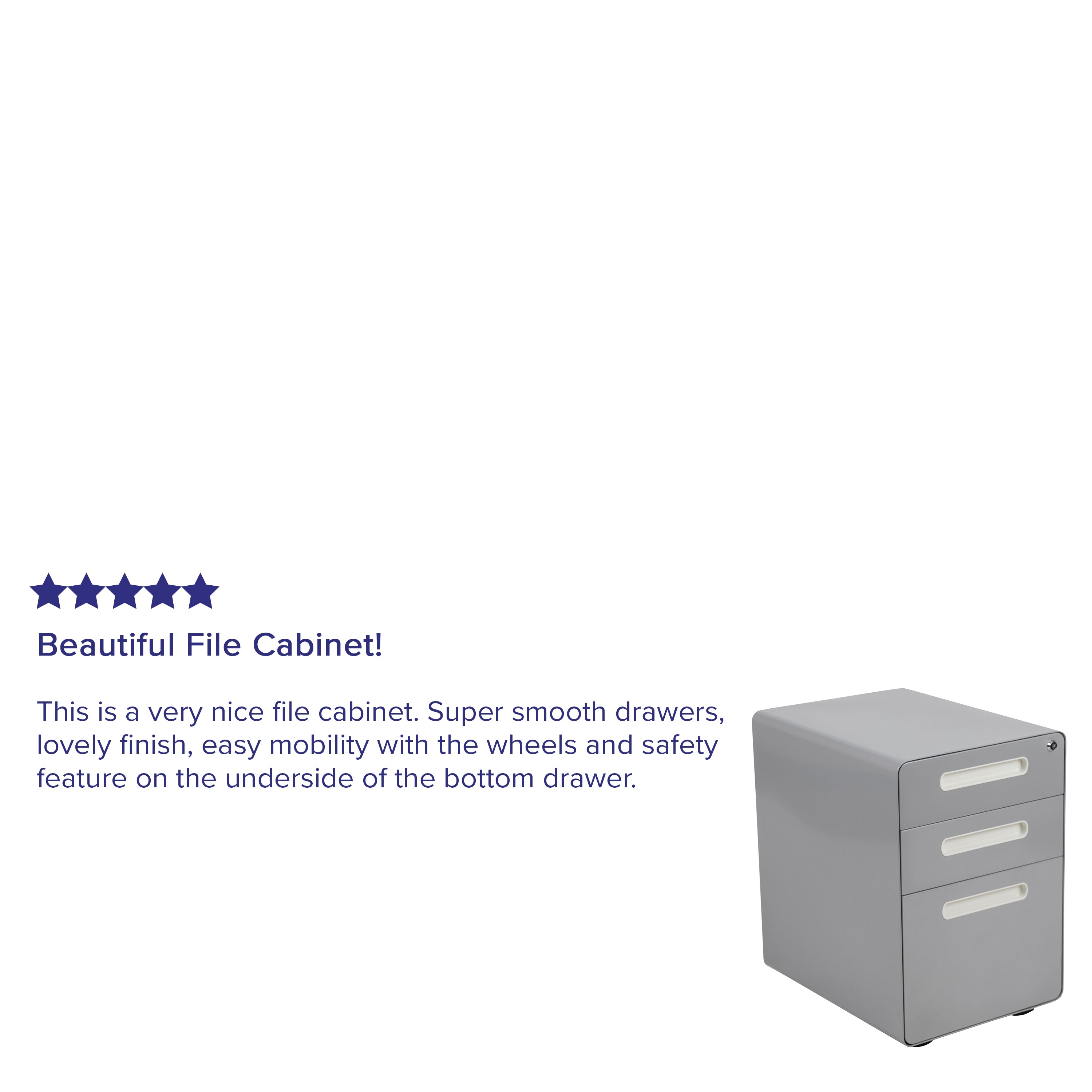 Ergonomic 3-Drawer Mobile Locking Filing Cabinet with Anti-Tilt Mechanism and Hanging Drawer for Legal & Letter Files