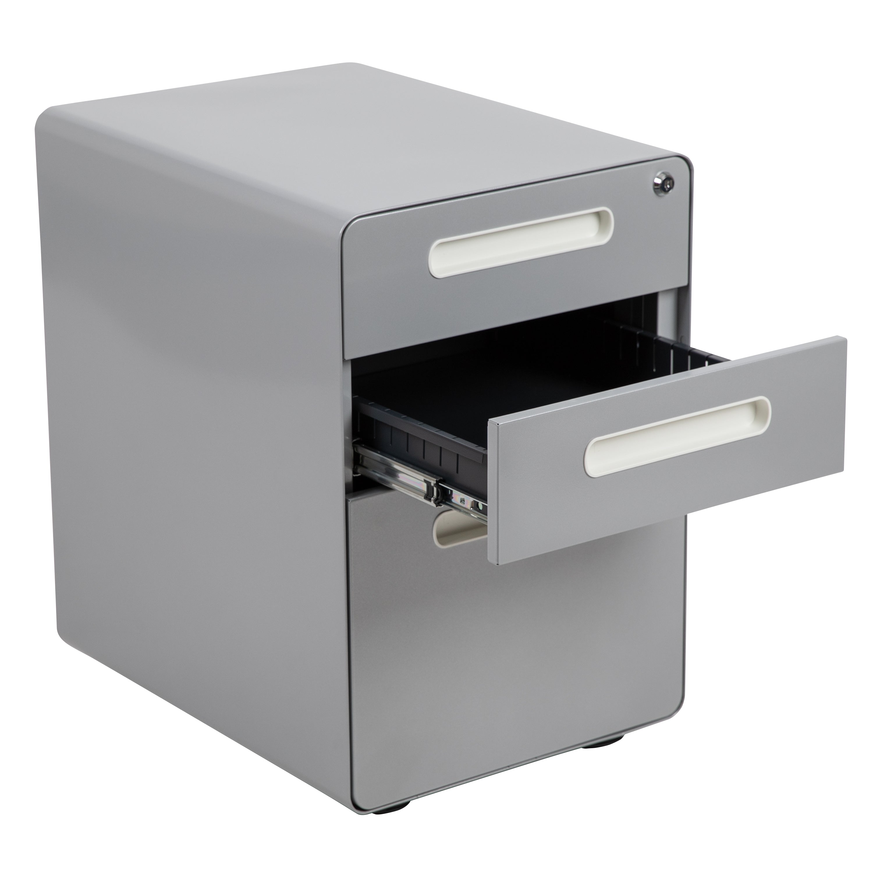 Ergonomic 3-Drawer Mobile Locking Filing Cabinet with Anti-Tilt Mechanism and Hanging Drawer for Legal & Letter Files
