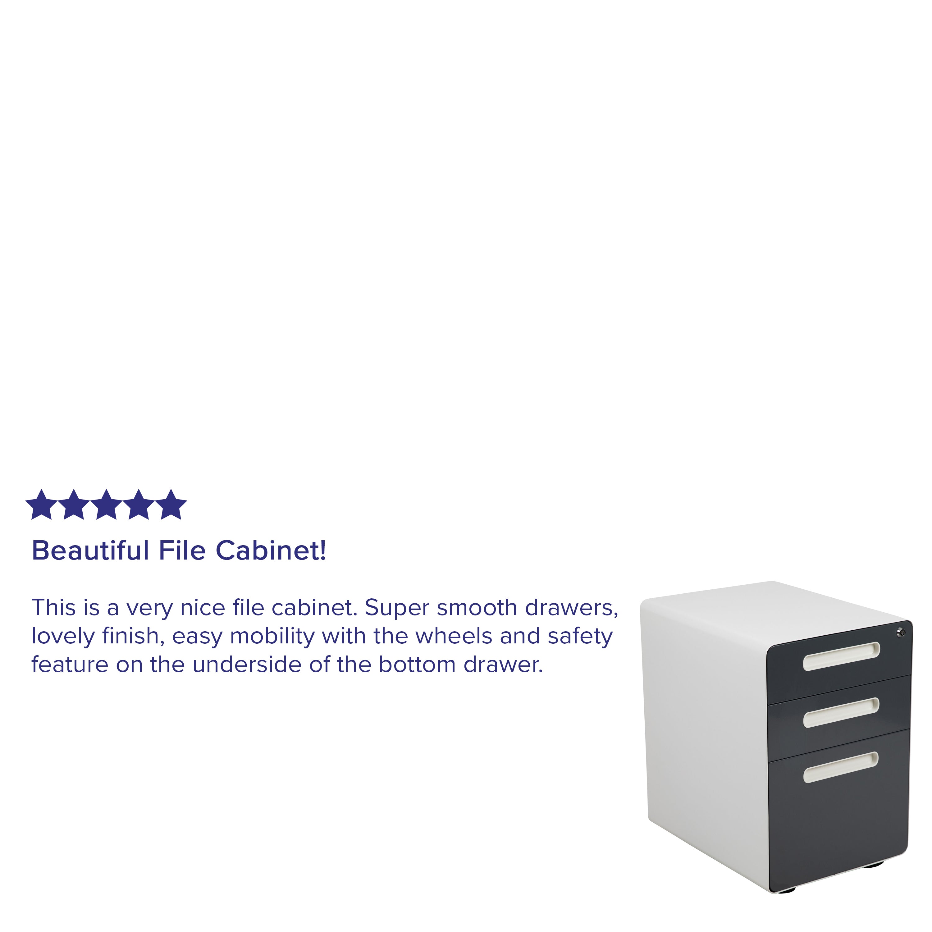 Ergonomic 3-Drawer Mobile Locking Filing Cabinet with Anti-Tilt Mechanism and Hanging Drawer for Legal & Letter Files