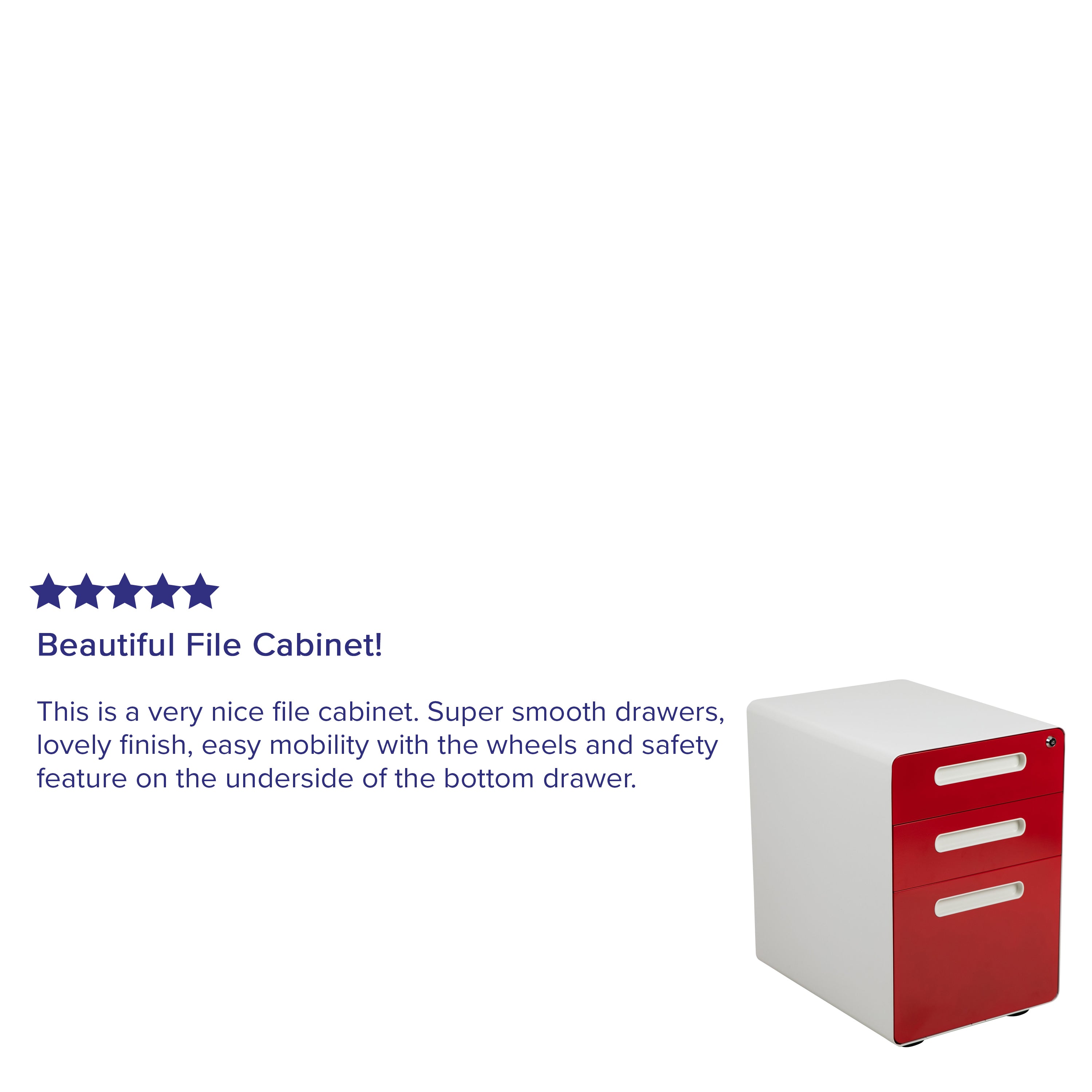 Ergonomic 3-Drawer Mobile Locking Filing Cabinet with Anti-Tilt Mechanism and Hanging Drawer for Legal & Letter Files