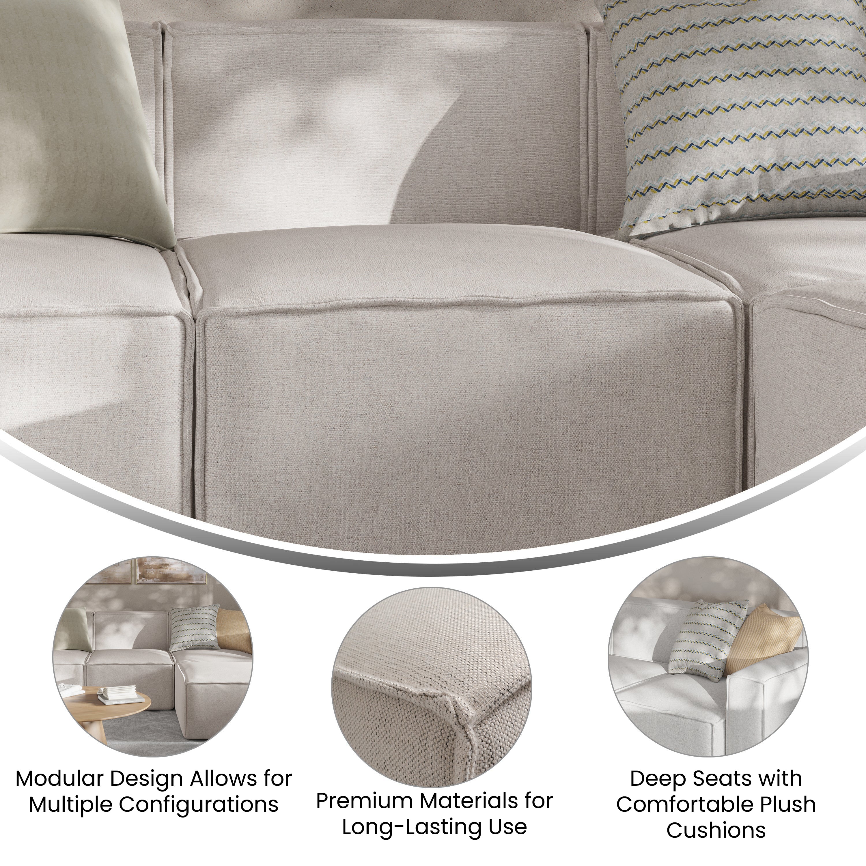 Bridgetown Luxury Modular Sectional Sofa Armless Center Seat