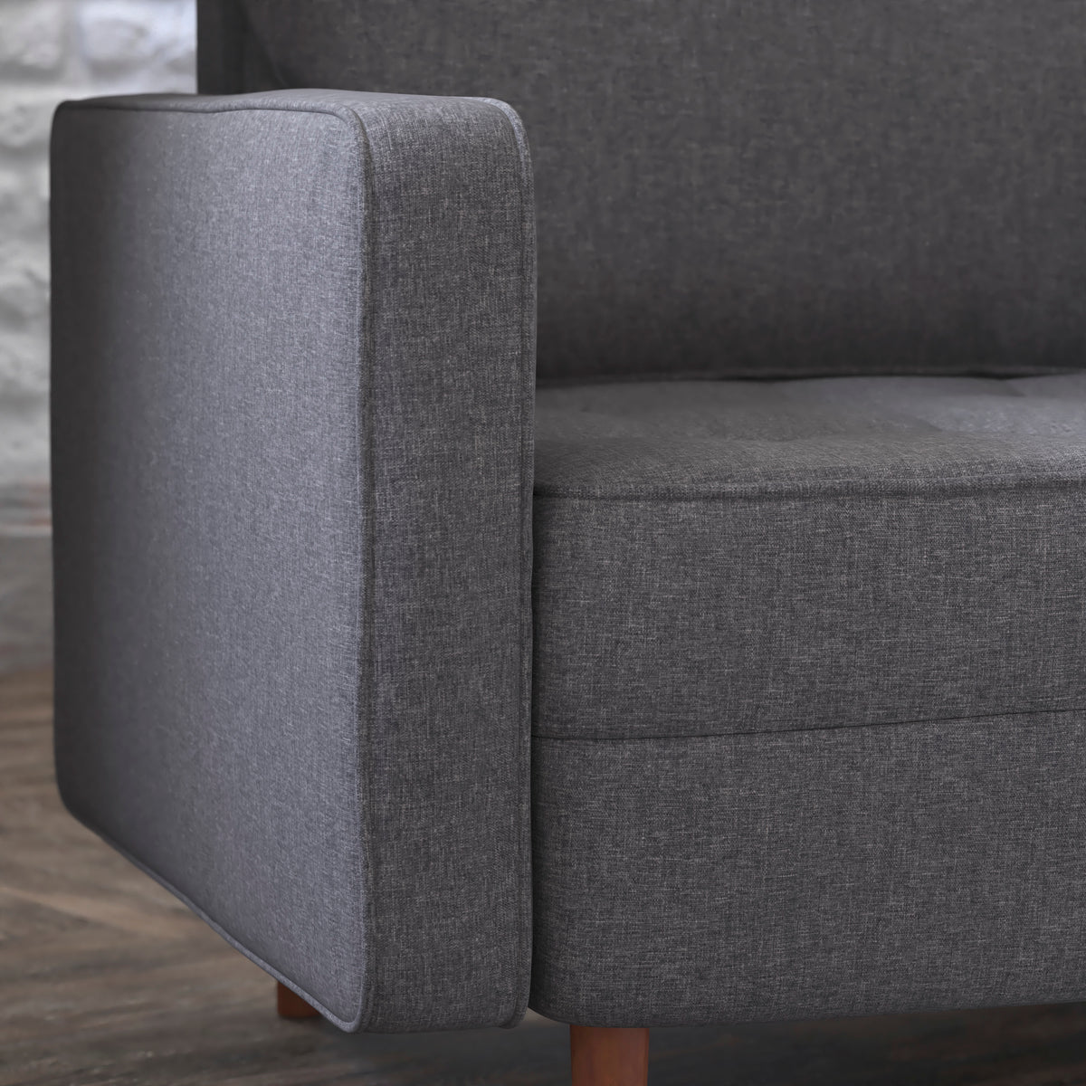 Hudson Mid-Century Modern Commercial Grade Armchair with Tufted Faux Linen Upholstery & Solid Wood Legs